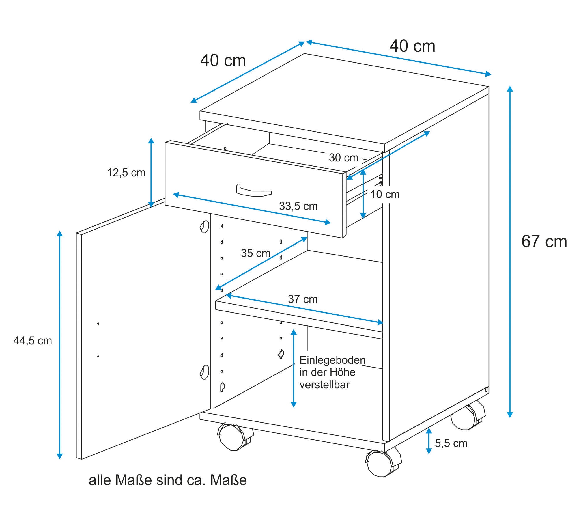 VOGL Möbelfabrik Rollcontainer »1191-2«, (1 St.)