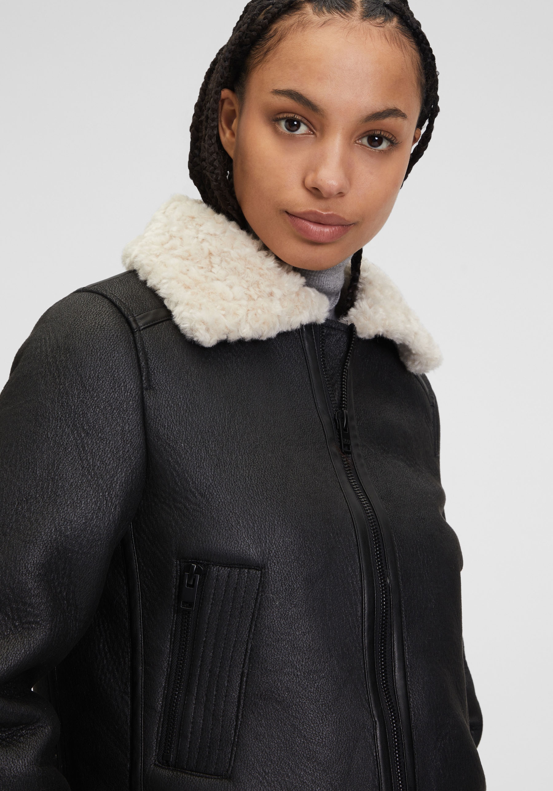 Mauritius Lederimitatjacke »C-039«, mit Fellimitat, Reissverschluss