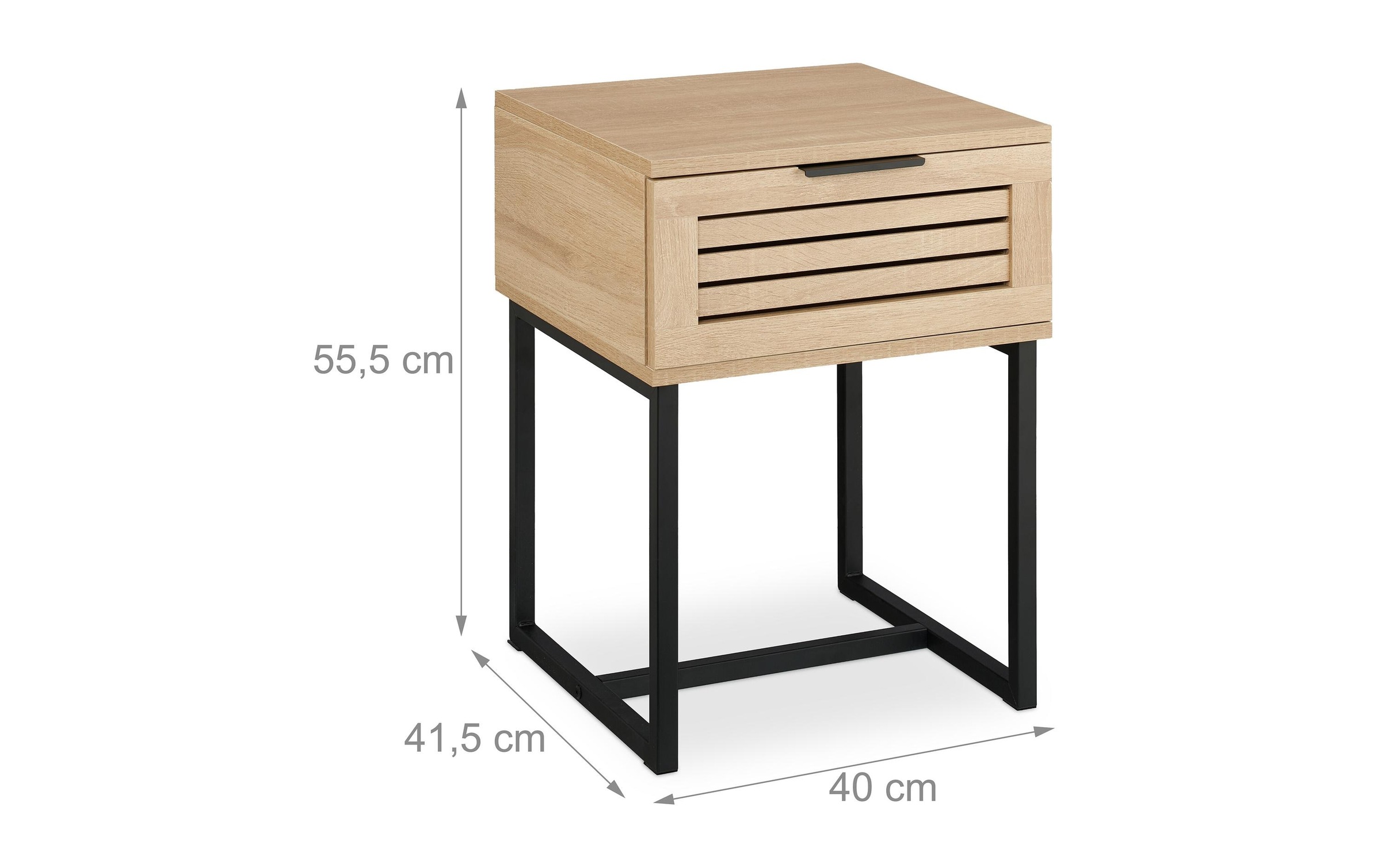 Comodino Da Notte Con Cassetto, Tavolino Laterale Camera Da Letto, 55,5x40x41,5 Cm, Pb E Ferro, Nero Naturale - Relaxdays