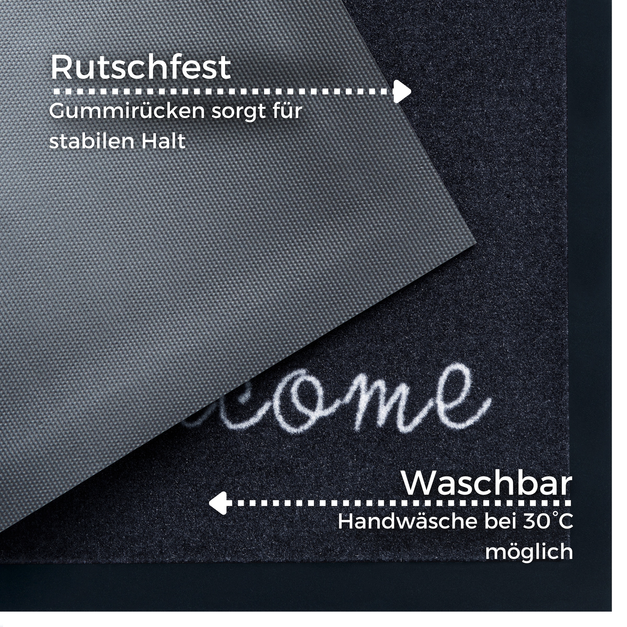 my home Fussmatte »Welcome«, rechteckig, 5 mm Höhe, Schmutzfangmatte, Türmatte, In- und Outdoor, Schrift, Läufer, waschbar