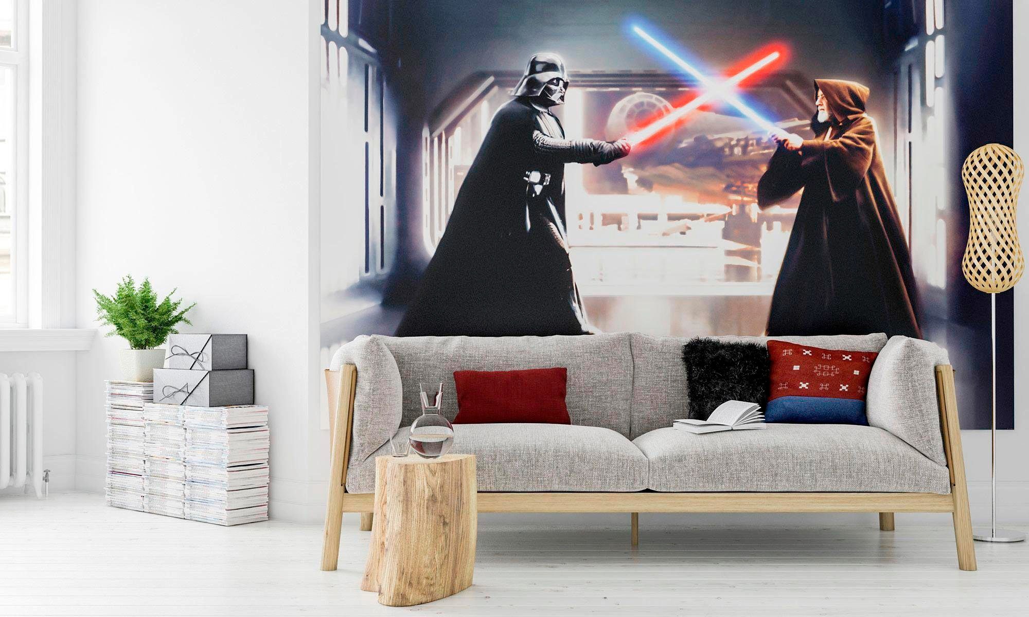 Komar Vliestapete »Digitaldruck Vlies - Star Wars Vader vs. Kenobi - Grösse 300 x 200 cm«, bedruckt, Kinderzimmer
