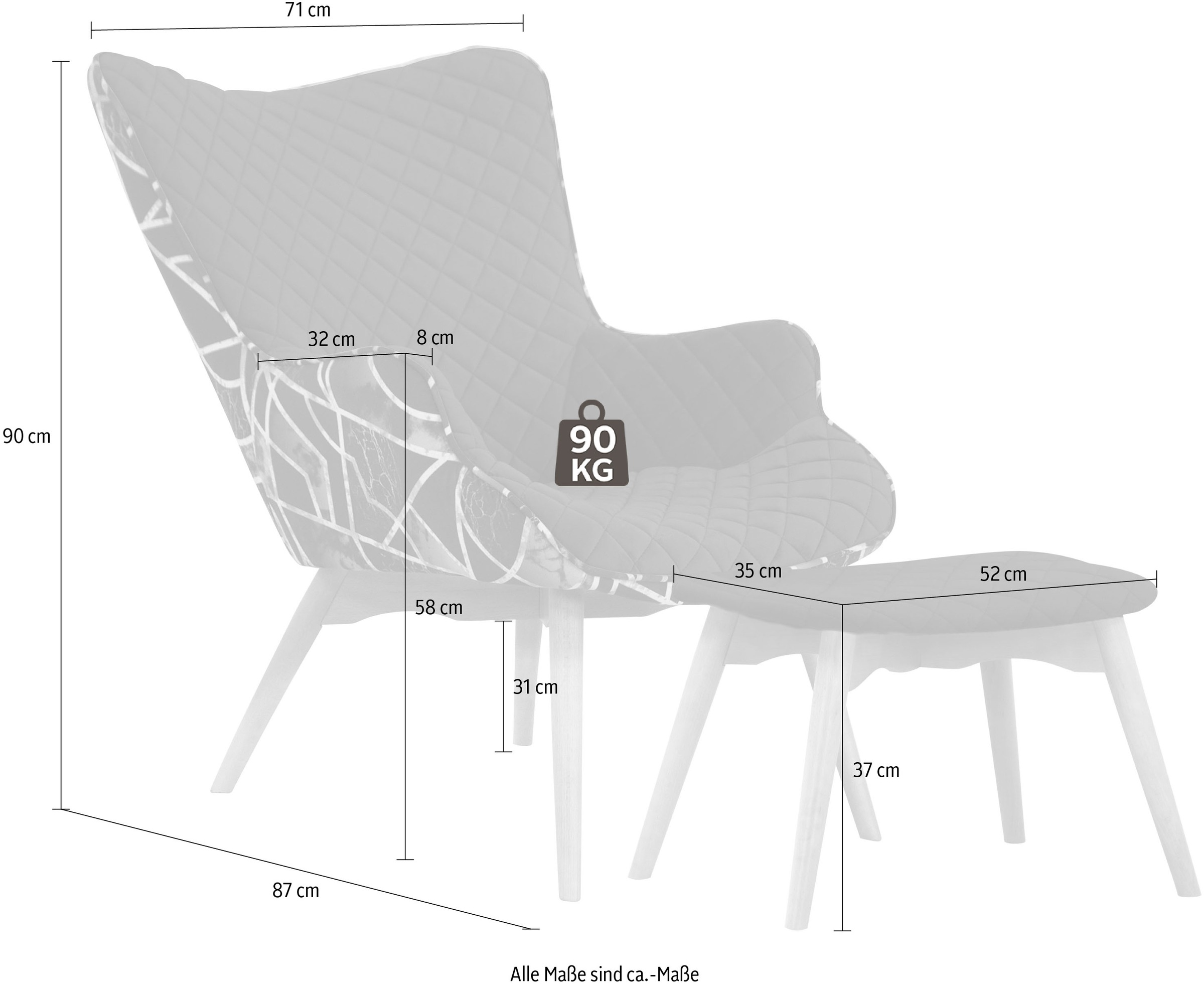 INOSIGN Sessel »Duke Print«, Karoprägung im Sitzbereich und Dekostoff auf der Rückseite