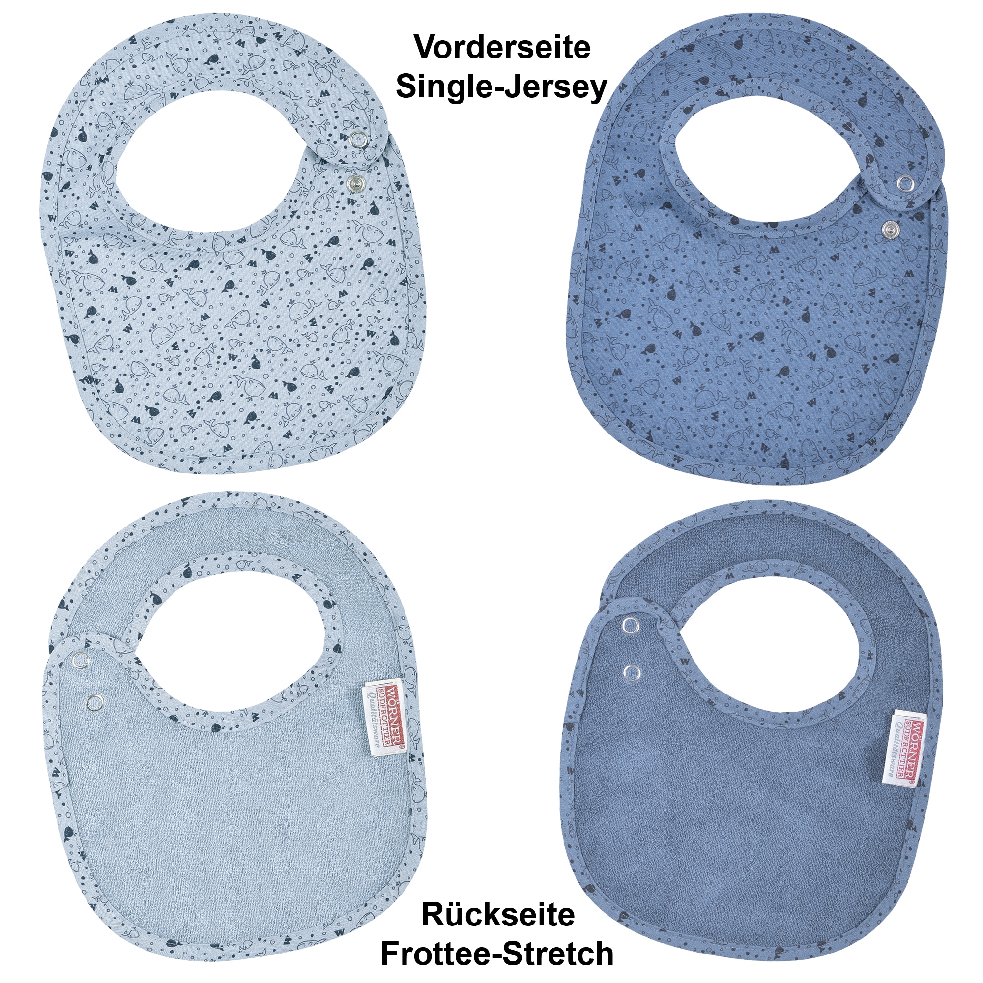 Wörner Lätzchen »Wal blau Druckknopflatz 22x29 cm« 2 Stk. tlg. mit Druckknöpfen, maschinenwaschbar, trocknergeeignet