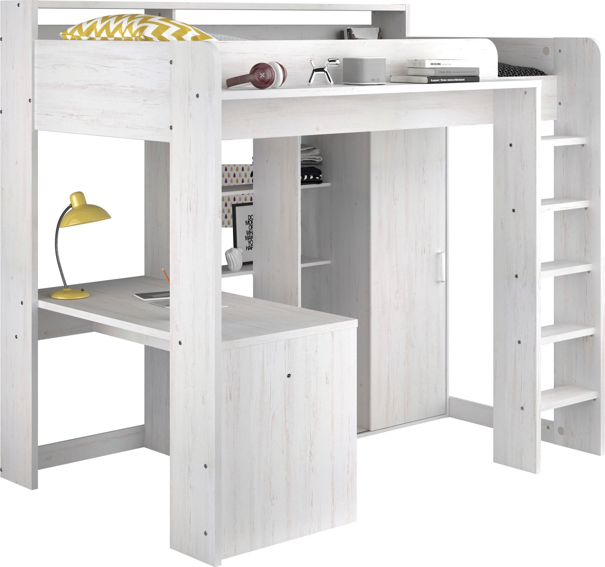 Parisot Hochbett »Higher«, inkl. Schrank, Schreibtisch und Regal