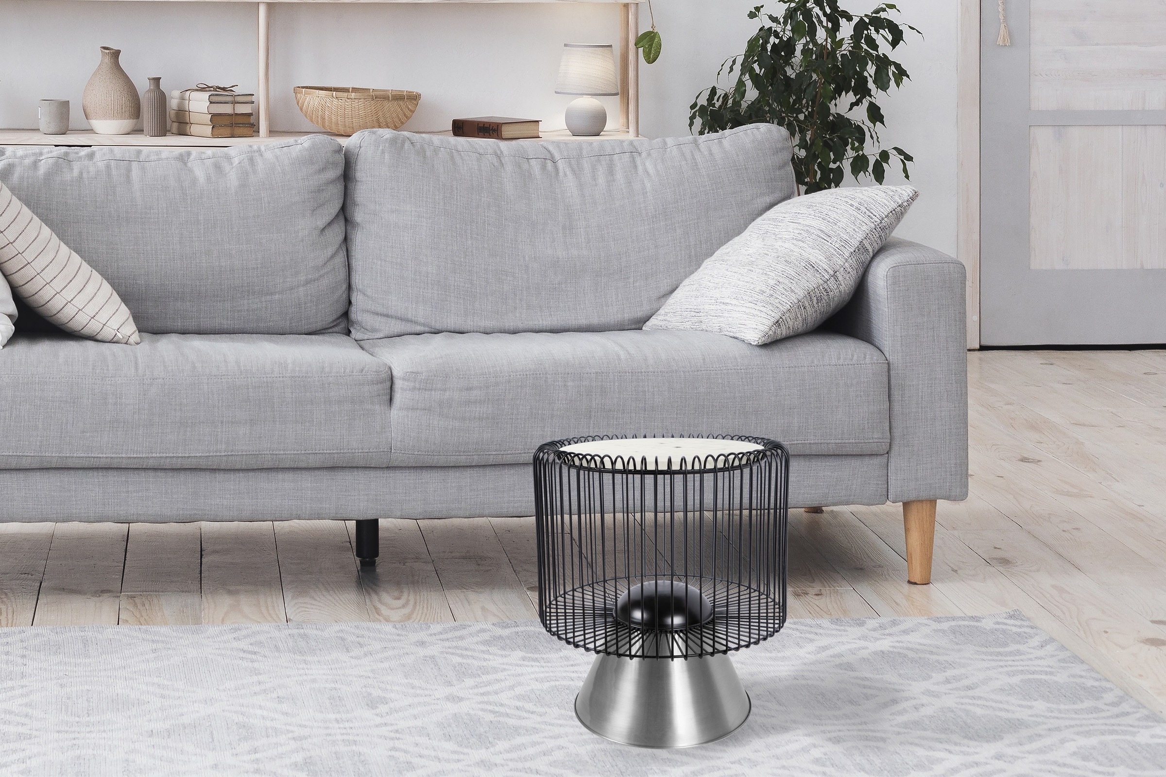 Kayoom Beistelltisch »Malibu 125, Runde Platte aus original Marmor, pflegeleicht«, (1 St.), ø-Marmorplatte: ca. 40 cm, angesagtes Metalldesign, pflegeleicht