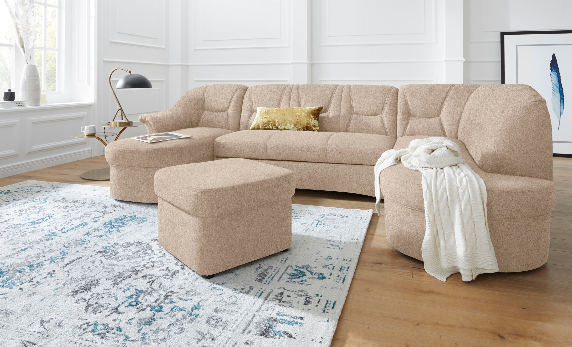 DOMO collection Wohnlandschaft »Sarafina, zeitlos und komfortabel, optional mit Federkern, U-Form«, wahlweise mit Bettfunktion