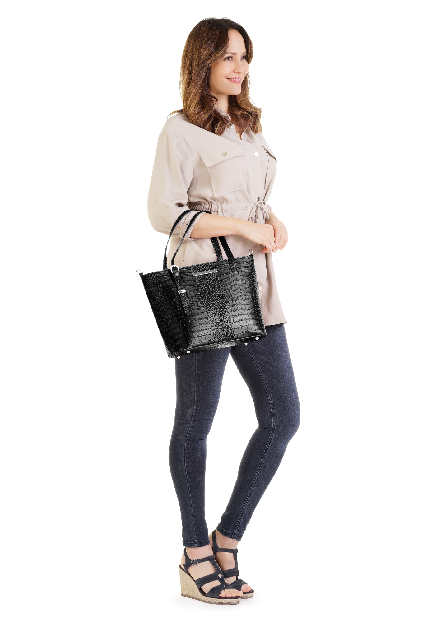 Cluty Henkeltasche, echt Leder, Made in Italy