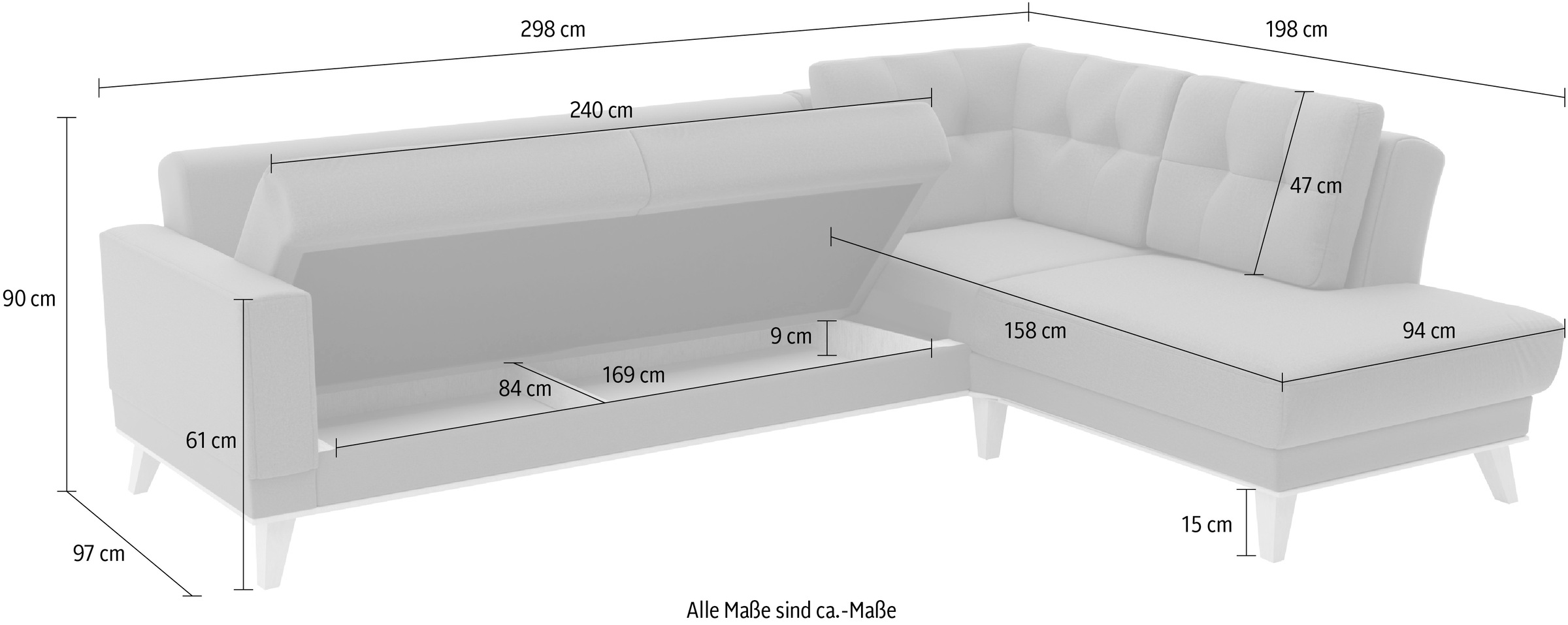 sit&more Ecksofa »Lavida L-Form«, wahlweise mit Kippfunktion und Bettkasten