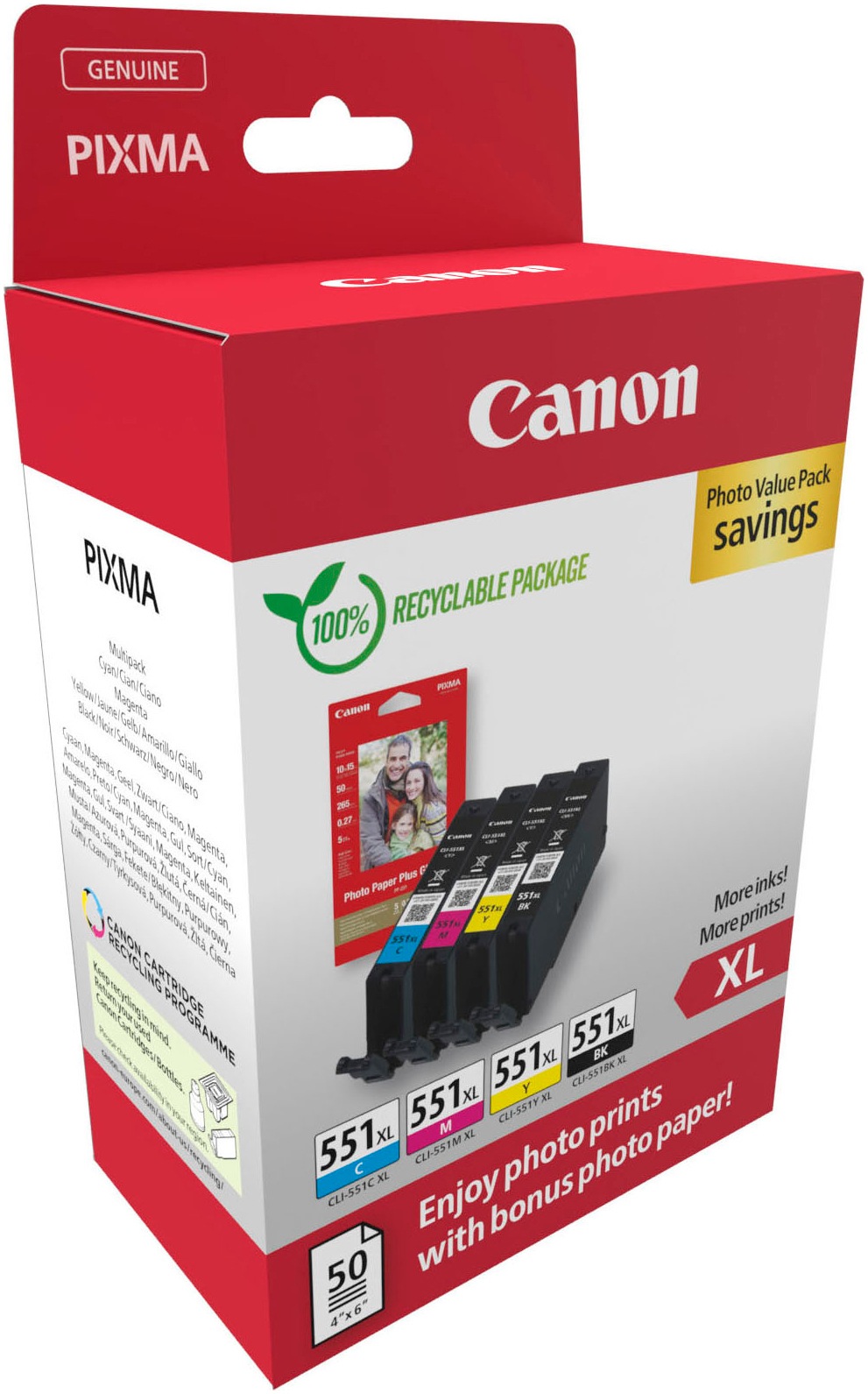 Canon Tintenpatrone »CLI-551XL BK/C/M/Y + Photo Value Pack«