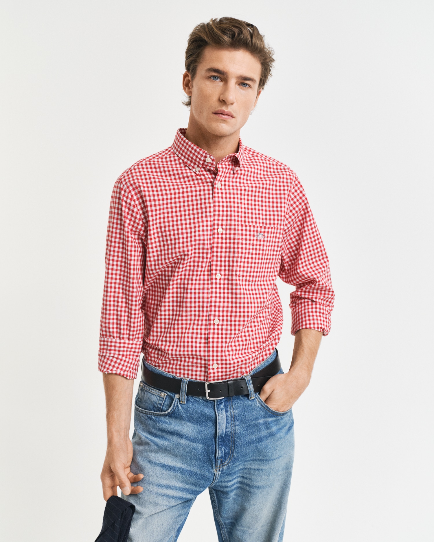 Gant Langarmhemd »REG POPLIN GINGHAM SHIRT«, mit Logostickerei auf der Brust