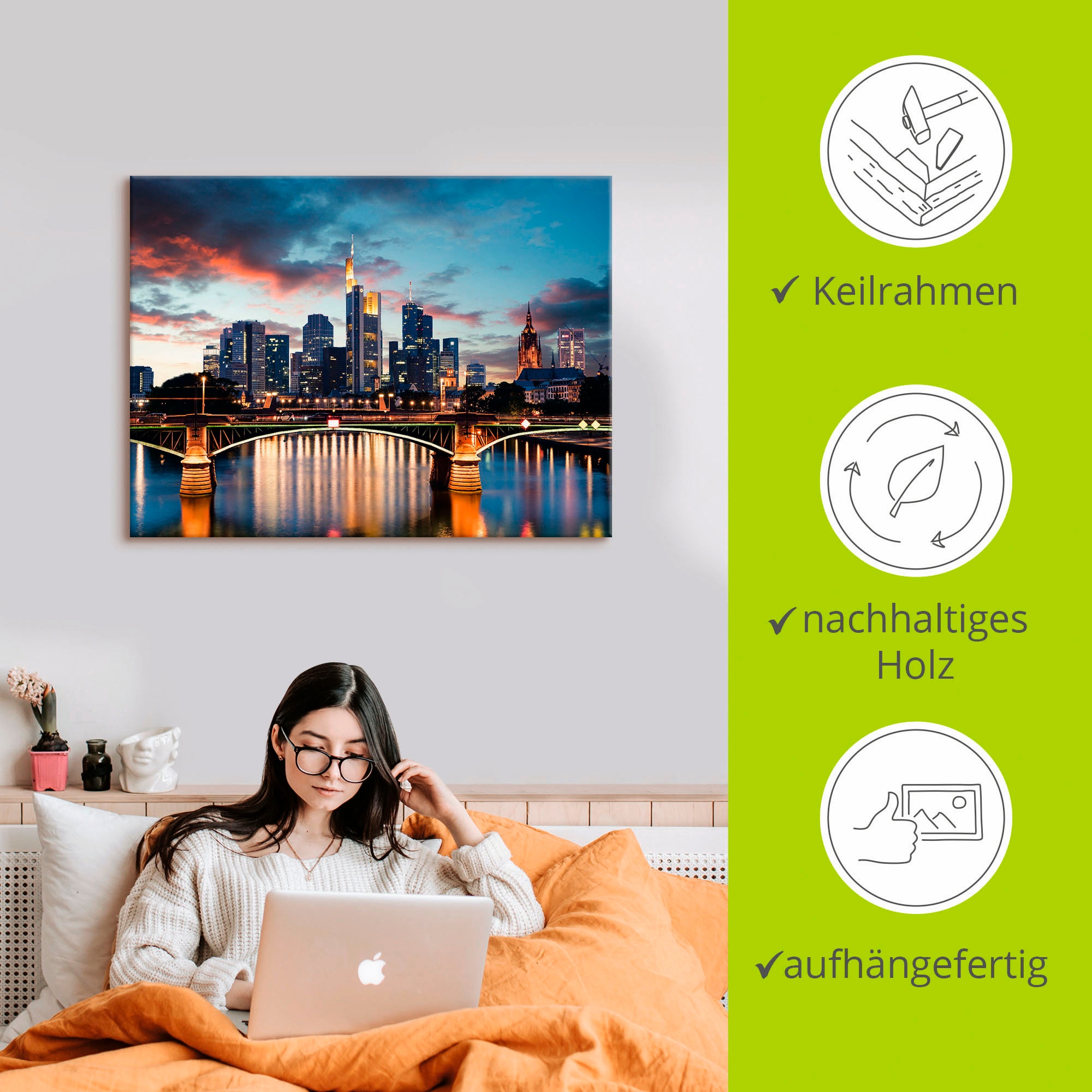 Artland Wandbild »Frankfurt am Main Skyline II«, Deutschland, (1 St.), als Alubild, Outdoorbild, Leinwandbild, Poster in verschied. Grössen