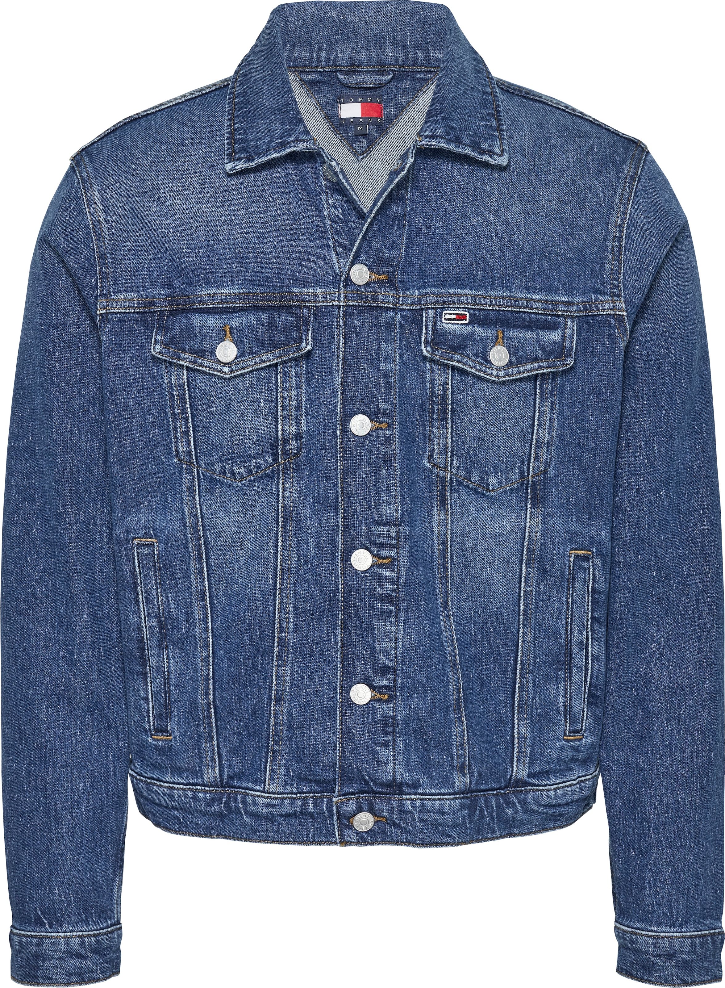 Tommy Jeans Jeansjacke »RYAN RGLR TRCKR JCKT CH0152«, mit Logostickerei