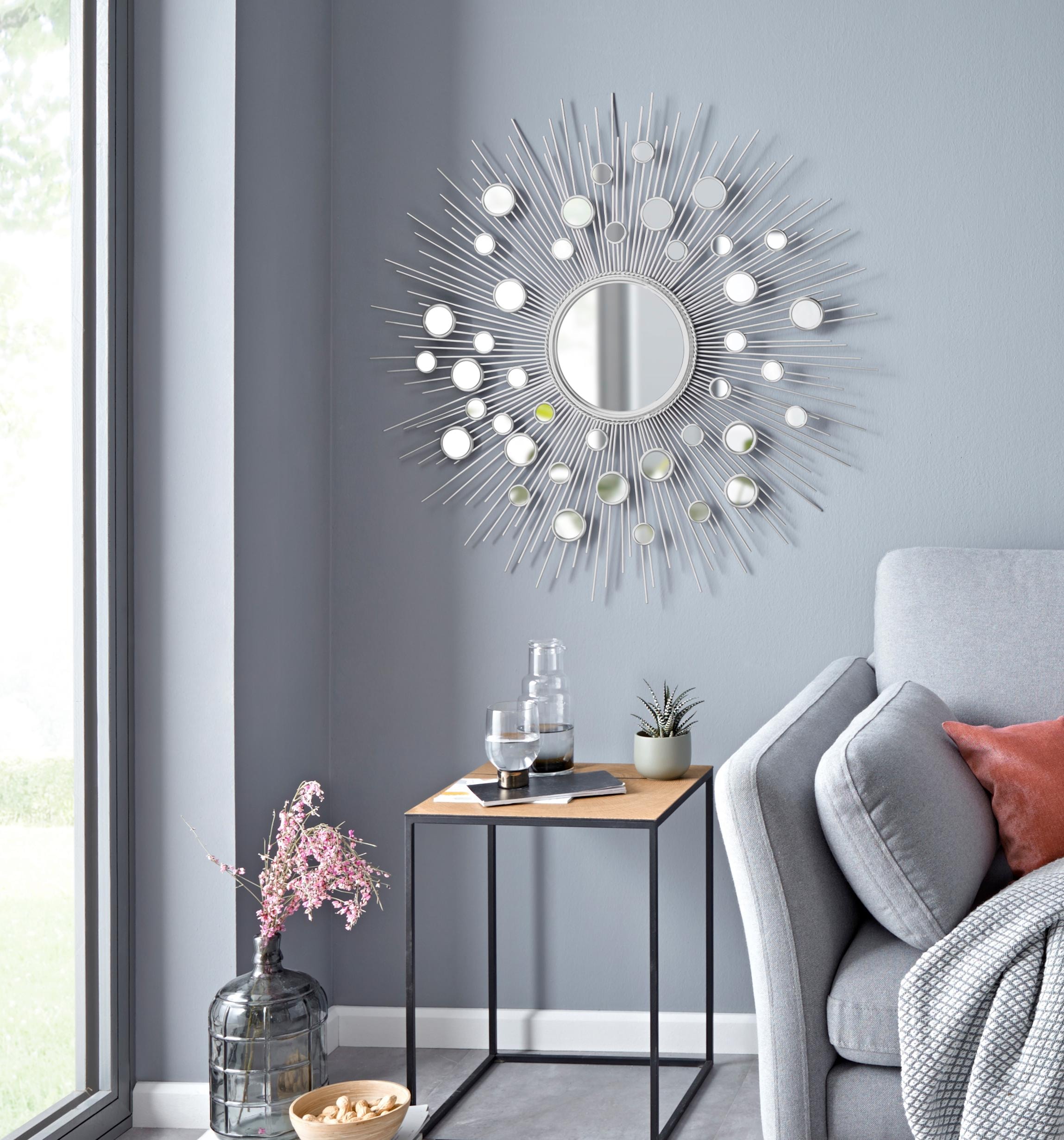 Leonique Dekospiegel »Spiegel, silberfarben«, Wandspiegel, Sonne, rund, Ø 81 cm, Rahmen aus Metall