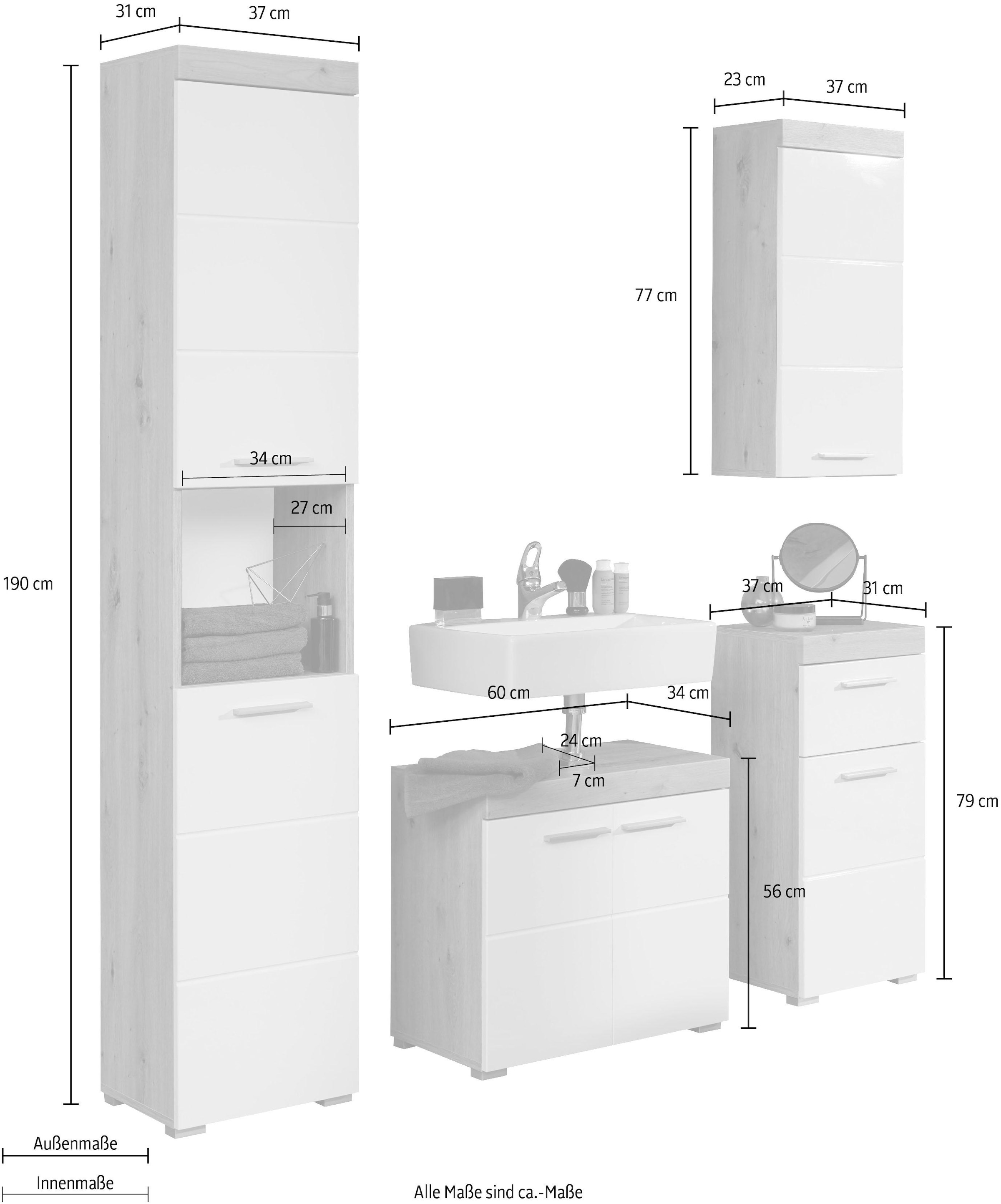 INOSIGN Badmöbel-Set »Avena«, (Set, 4 St.), mit Hoch-, Waschbeckenunter-, Hänge- und Unterschrank, MDF-Fronten