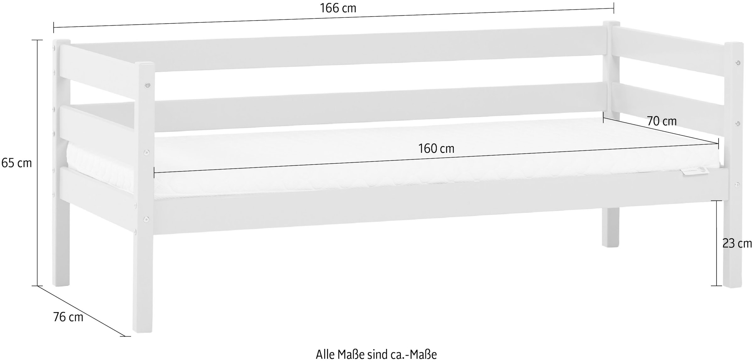 Hoppekids Einzelbett »ECO Comfort Kinderbett, Kiefer Massivholz, Jugendbett inkl. Rollrost«, 70x160 cm, wahlweise in verschieden Farben/ Matratze/ Absturzsicherung