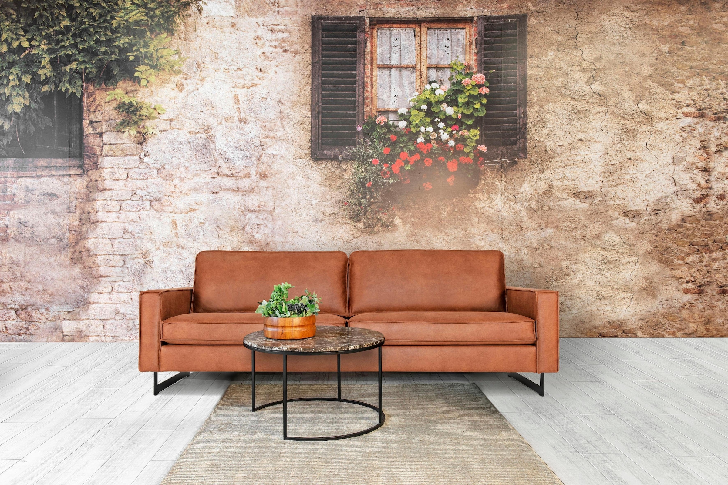Places of Style 3-Sitzer »Maxi-Ausführung Pinto, 236 cm, Cord, Chenille, Lederoptik«, mit Keder, schwarze Metallfüsse, Wellenunterfederung