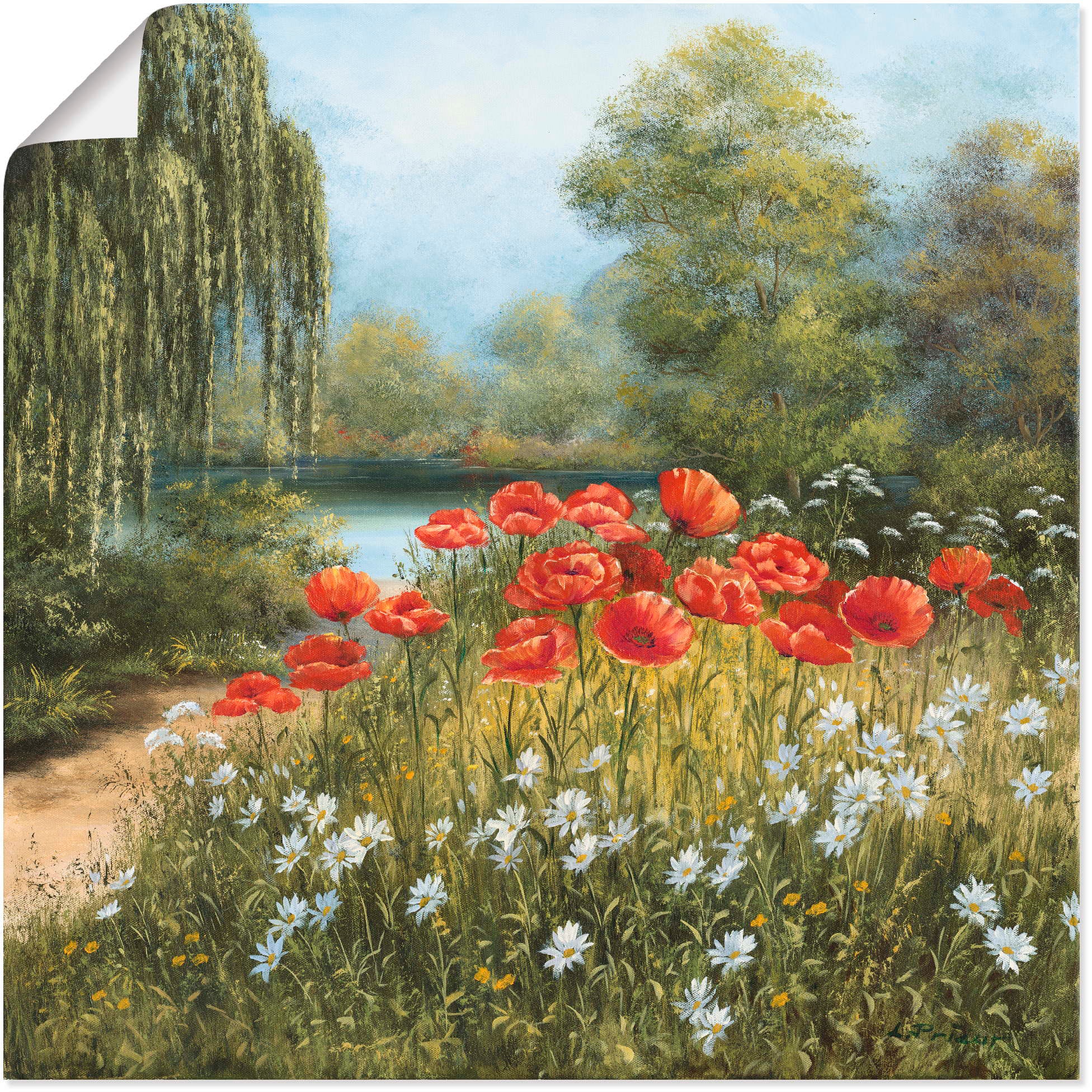Artland Wandbild "Mohnwiese am See" Blumenwiese 1 Stk. tlg. als Alubild, Leinwandbild, Poster in verschied. Grössen