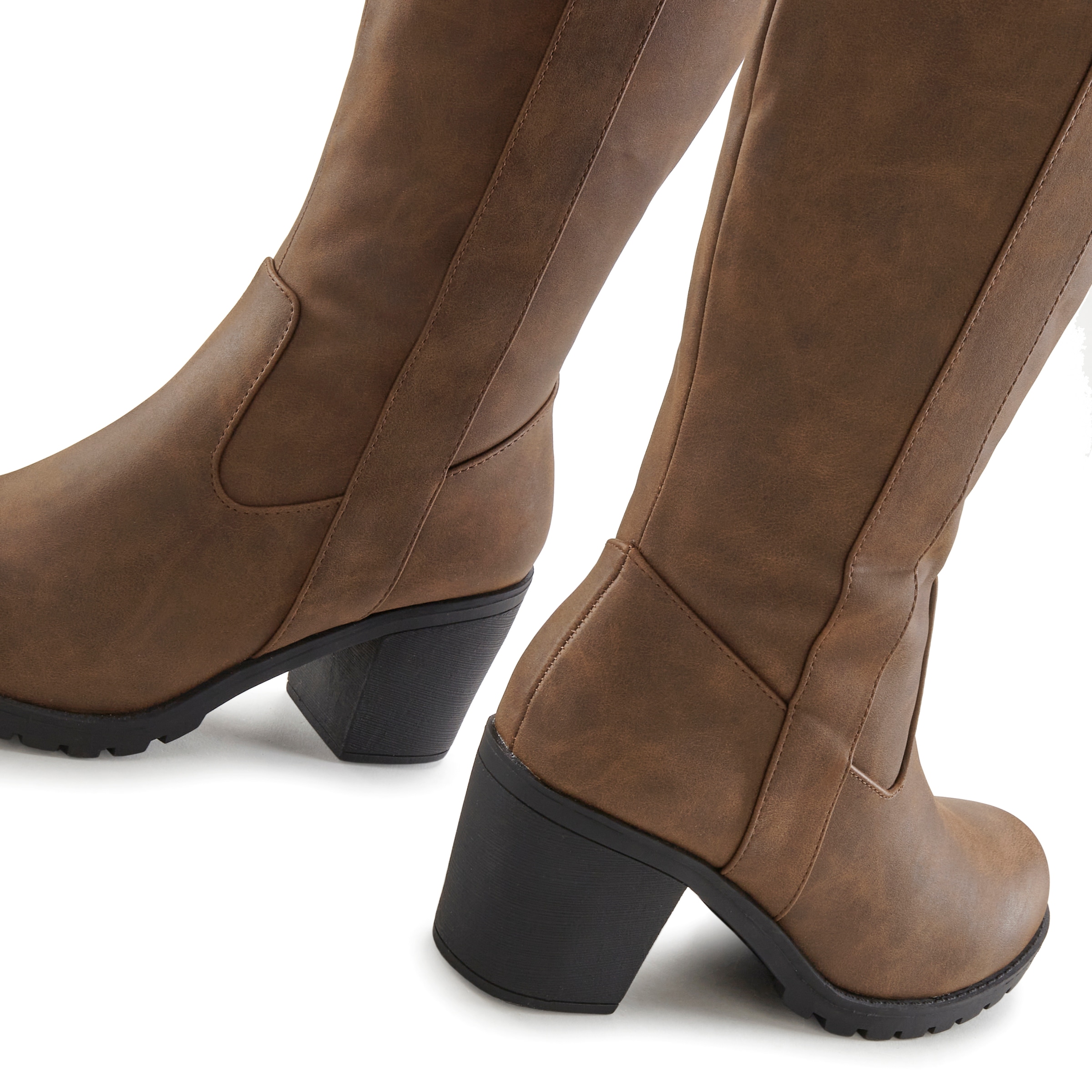 LASCANA Weitschaftstiefel, Stiefel, Stiefelette, langer Stiefel, Blockabsatz, Cowboy Stil VEGAN