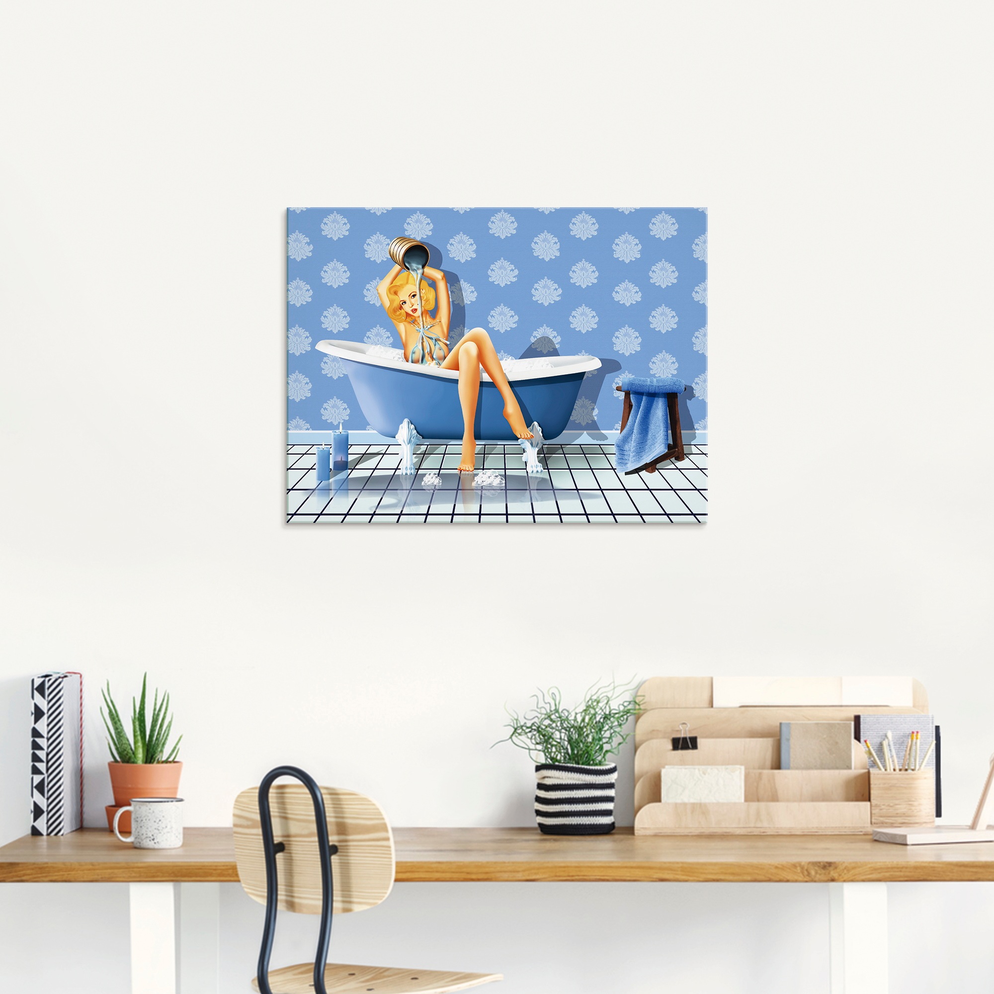 Artland Glasbild "Das sexy blaue Badezimmer" Frau 1 Stk. tlg. in verschiedenen Größen