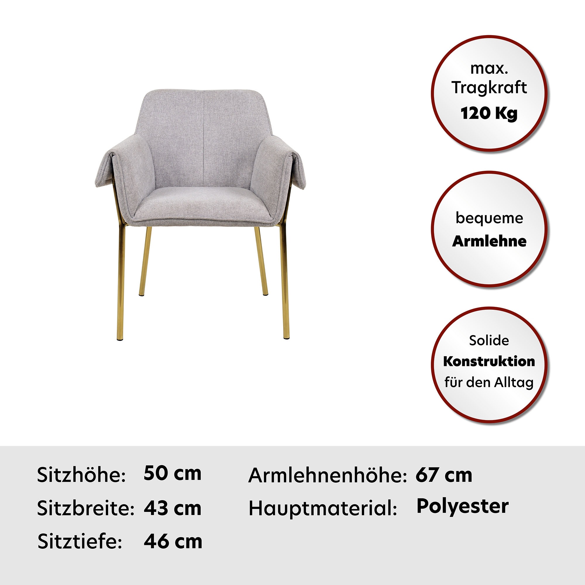 Kayoom Polsterstuhl »Stuhl Galia 125, gepolsterte Rückenlehne und Sitzfäche«, 1 St., gemütliches Desig, goldenes Gestell, pflegeleichter Stoffbezug