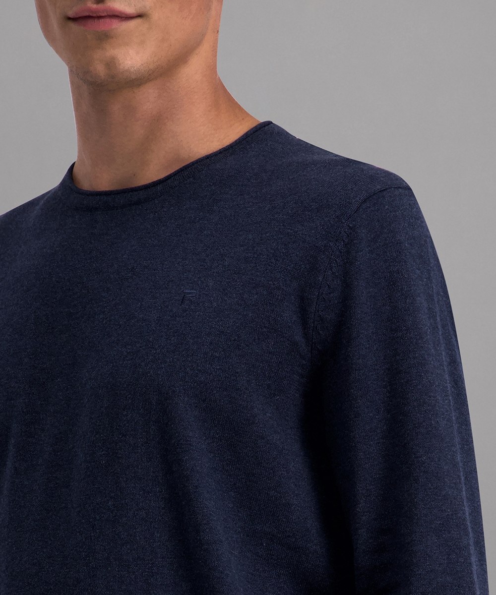 Pioneer Authentic Jeans Rundhalspullover, Ausschnitt mit Rollkante, Aussennähte