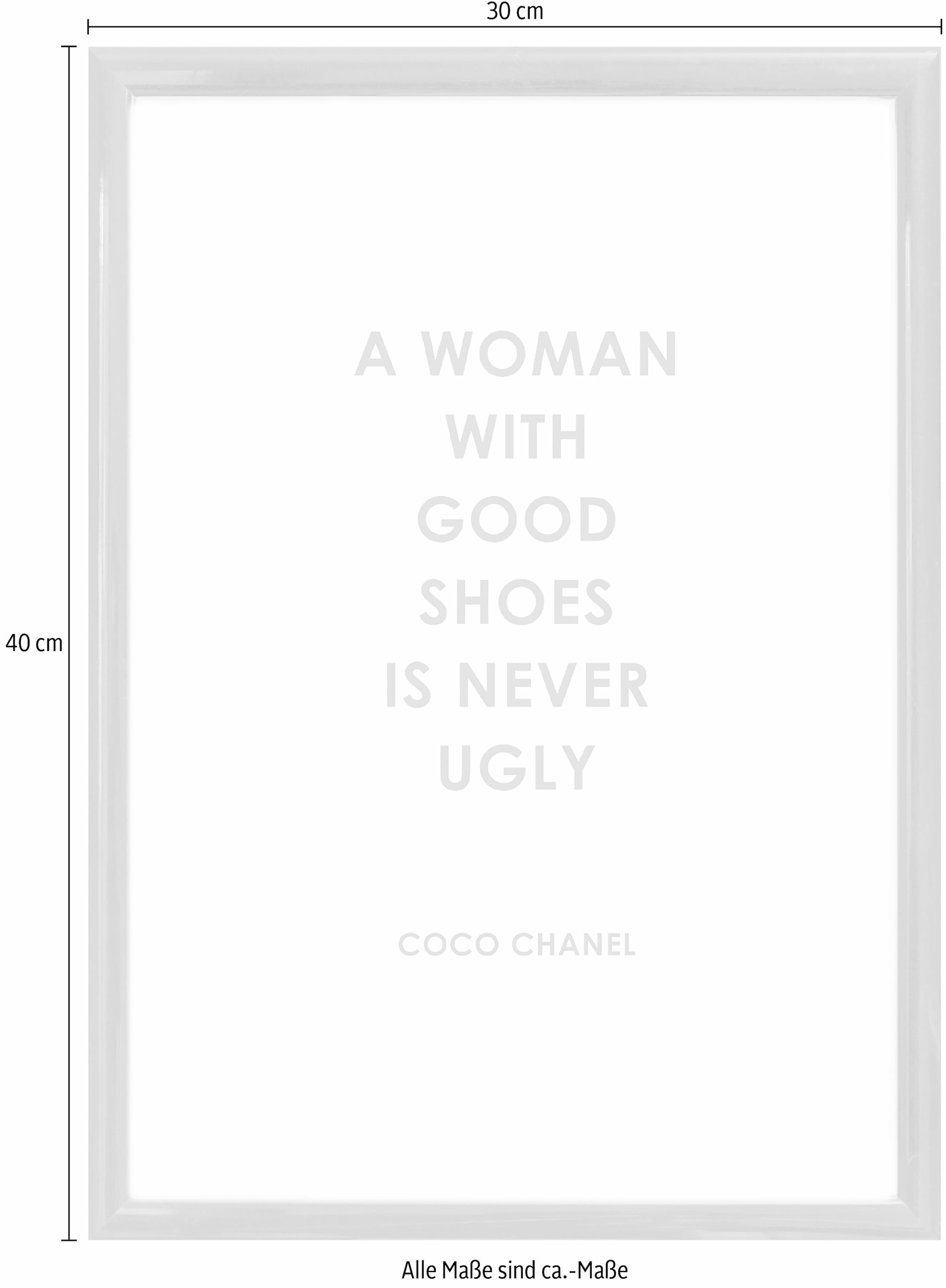 Leonique Bild »Zitat Coco Chanel«, Schriftzug-Schriftzüge-Motivationsbilder-Schwarz-Weiss-Sprüche & Texte, HD Premium Poster-Druck inkl. Holzrahmen