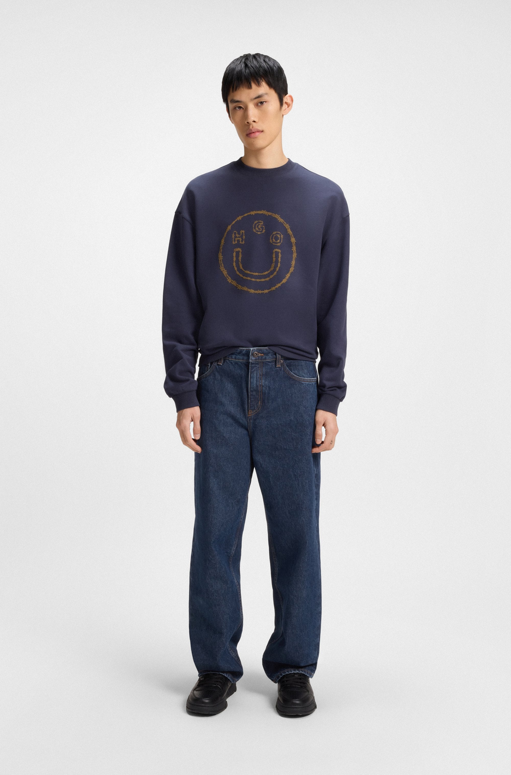HUGO Blue Relax-fit-Jeans »Leni«, mit charakteristischer Stickerei