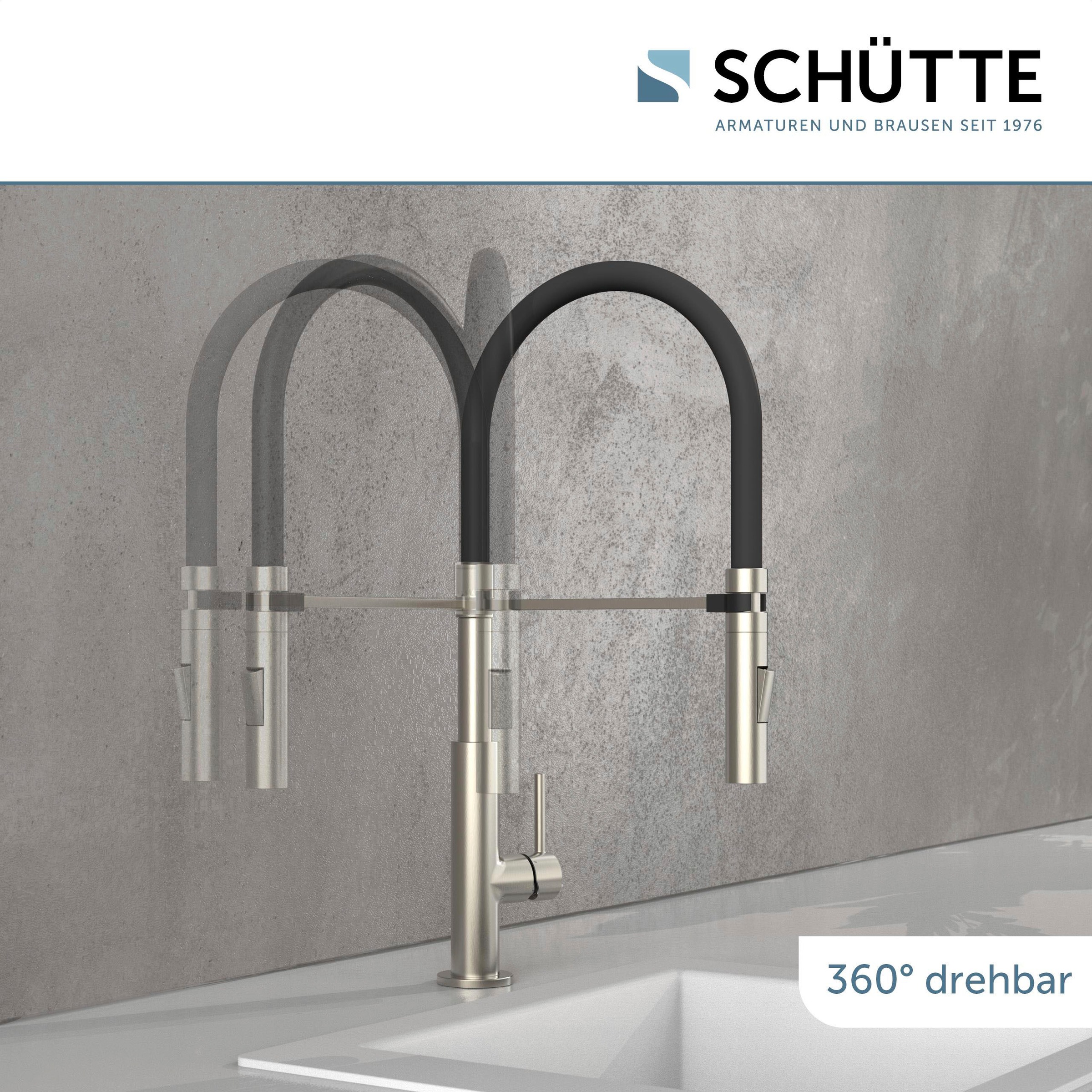 Schütte Spültischarmatur »Design«, ausziehbar, 360° schwenkbar, Edelstahloptik/Schwarz, Hochdruck