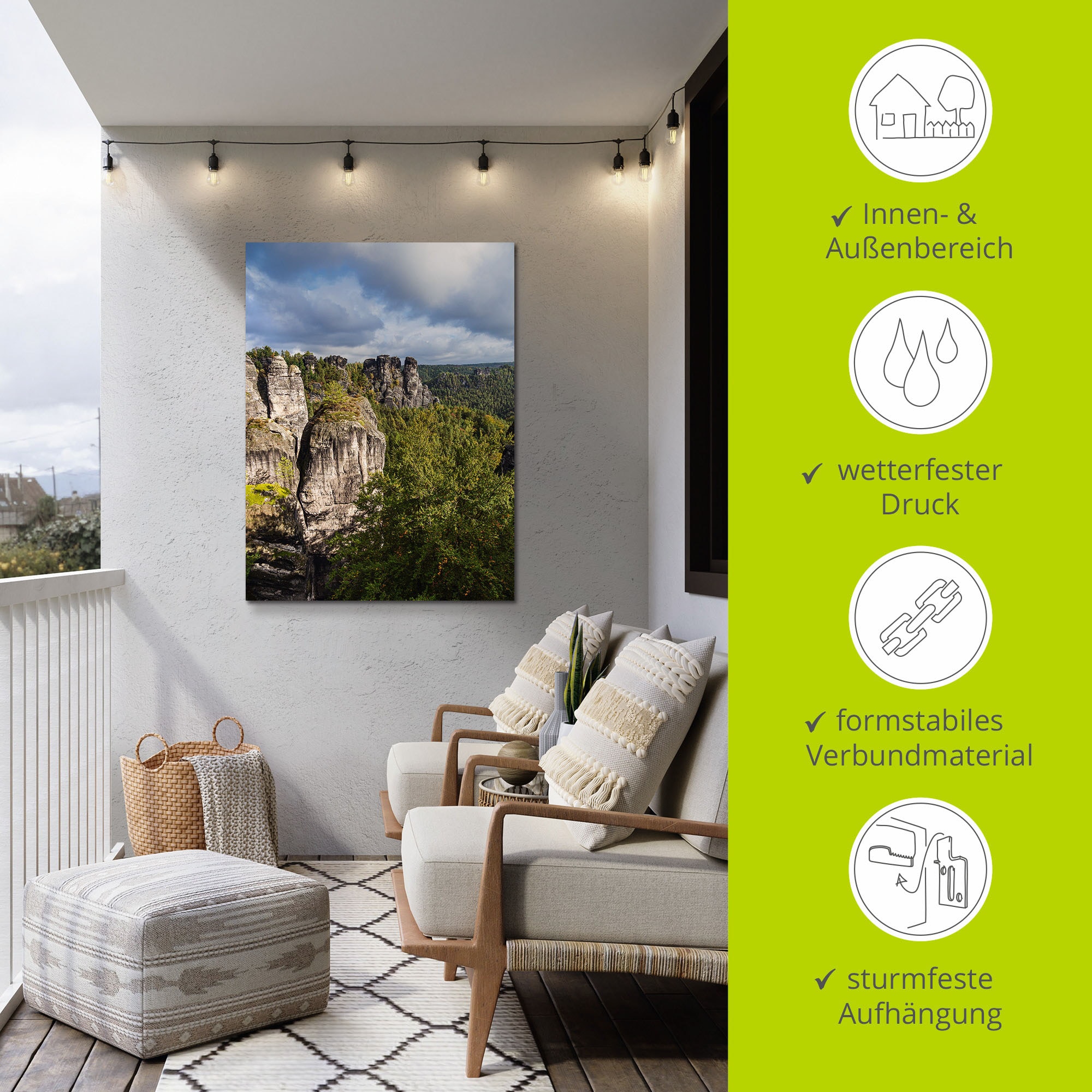 Artland Wandbild »Felsen Bäume in der Sächsische Schweiz«, Berge & Alpenbilder, (1 St.), als Alubild, Leinwandbild, Wandaufkleber oder Poster in versch. Grössen