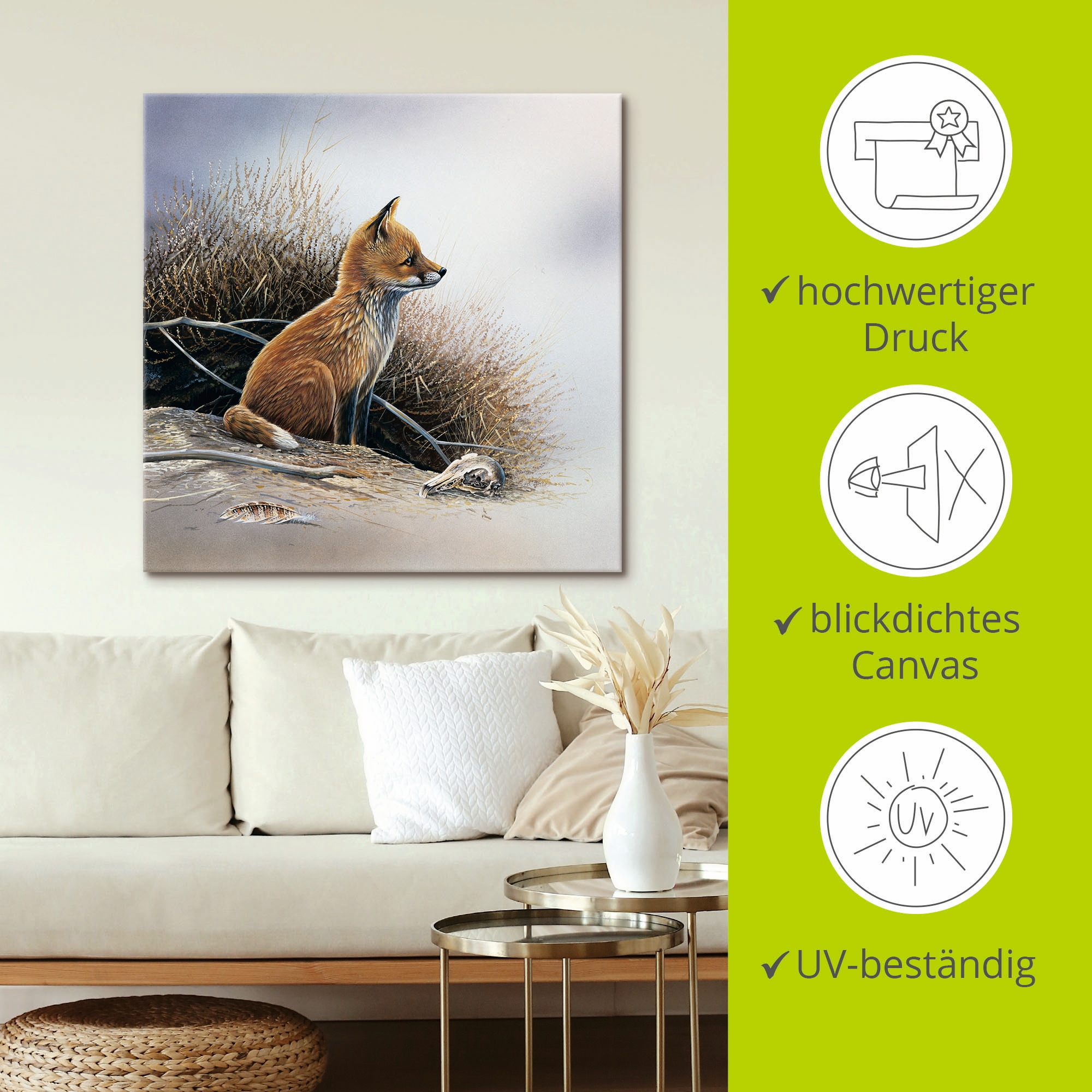 Artland Wandbild »Kleiner Fuchs«, Wildtiere, (1 St.), als Leinwandbild, Poster in verschied. Grössen