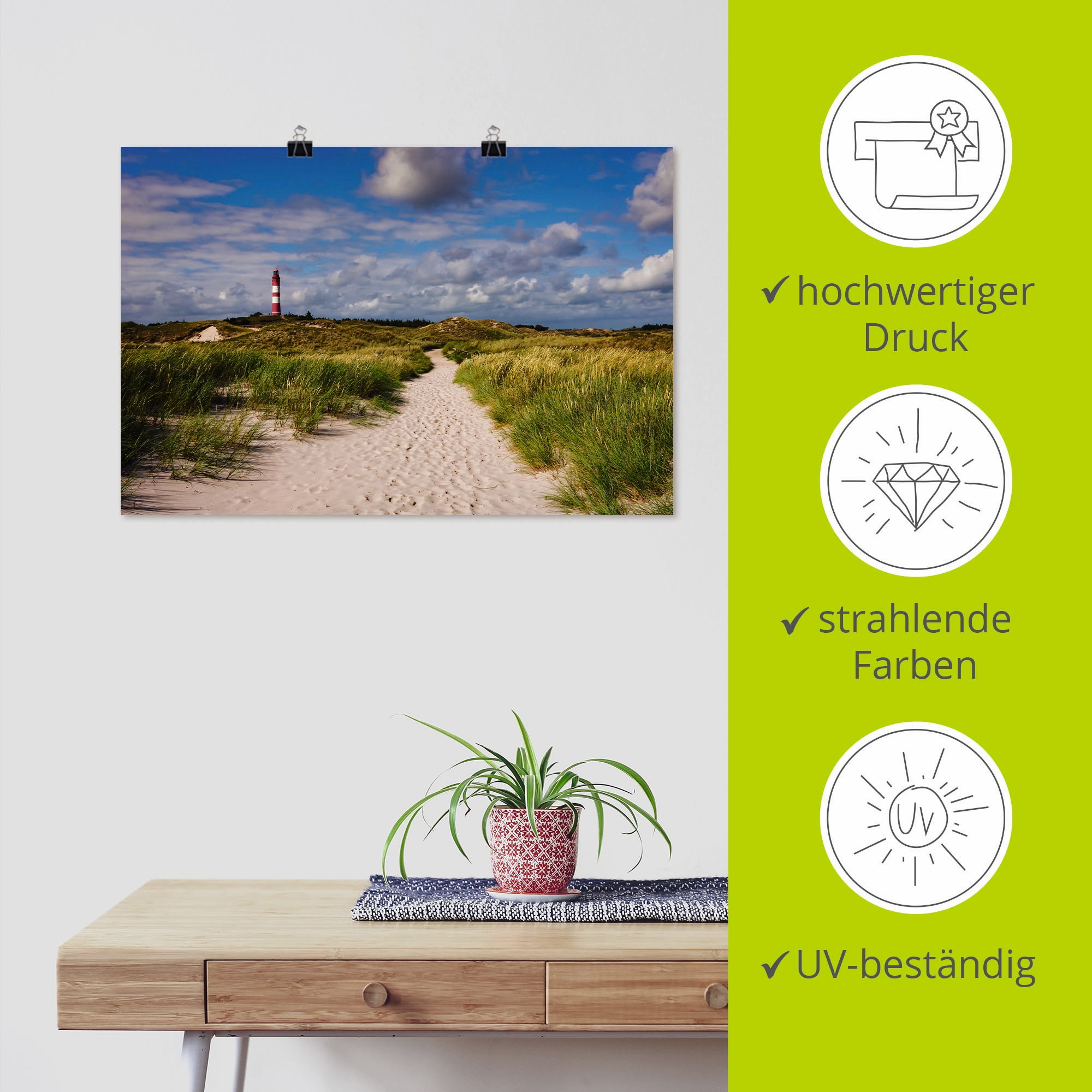 Artland Wandbild »Strandweg zum Leuchtturm - Insel Amrum«, Küste, (1 St.), als Alubild, Outdoorbild, Leinwandbild, Poster in verschied. Grössen