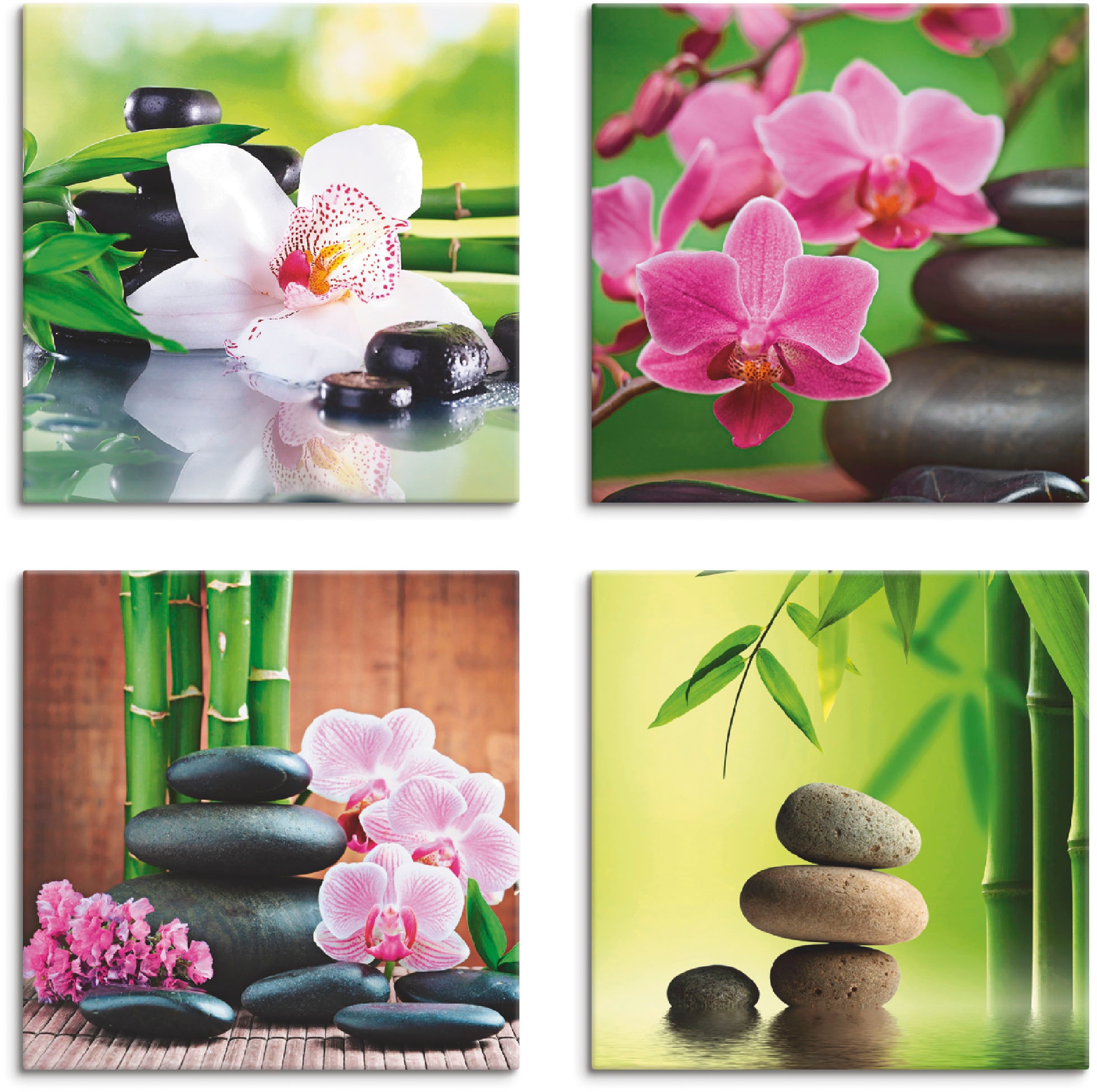 online | Zen, Zen (4 »Spa Artland kaufen Set, St.), verschiedene Grössen Jelmoli-Versand Zweige Bambus Leinwandbild Steine«, 4er