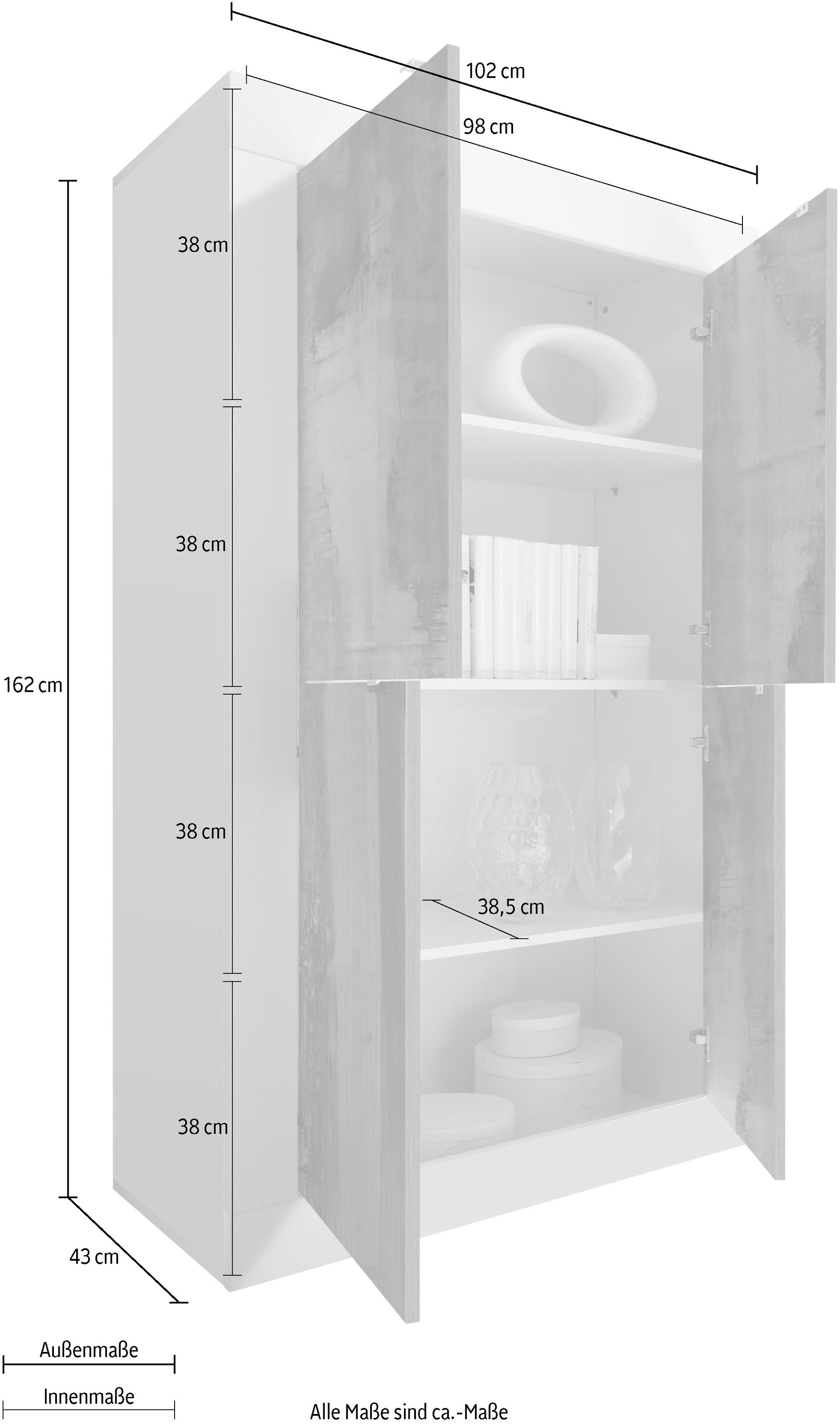 INOSIGN Highboard »Basic Höhe 162 cm, Breite 102 cm, Kommode 4 Türen, Hochkommode«, Metallgriff, moderne Rahmenoptik, viel Stauraum, Farbauswahl