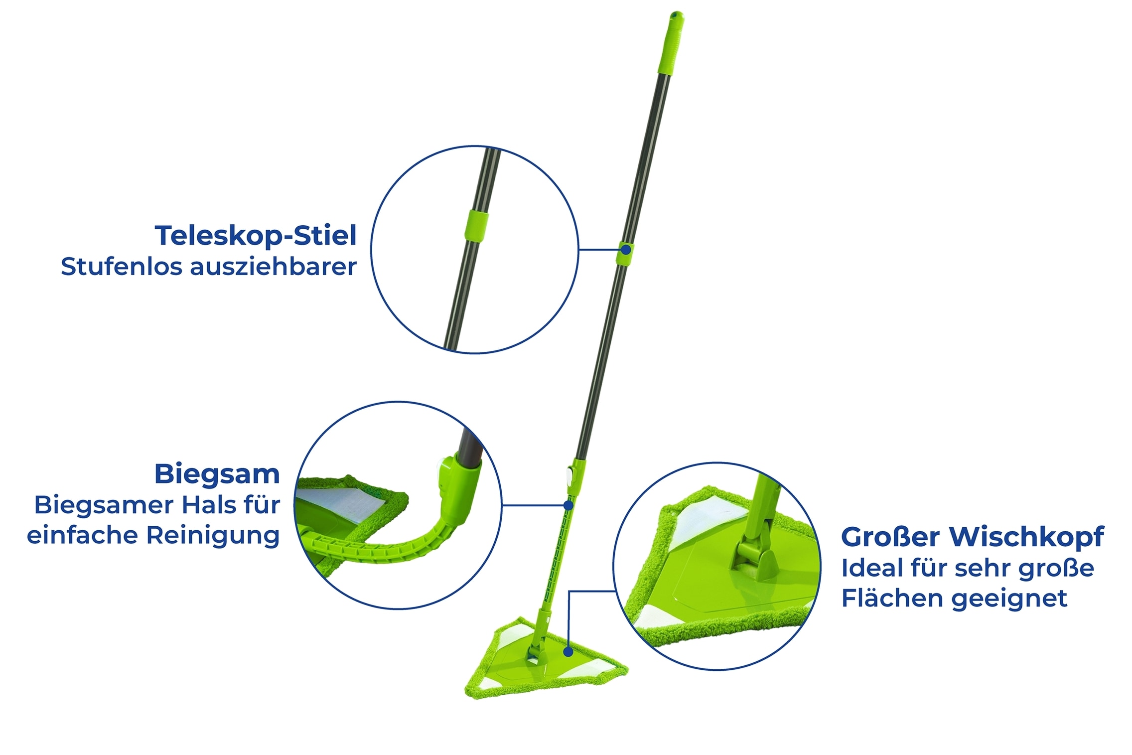 Maximex Bodenwischer-Set »Modell Triangel«, (Set), flacher Wischmopp, Mikrofaser, zur Reinigung von Ecken & Nischen