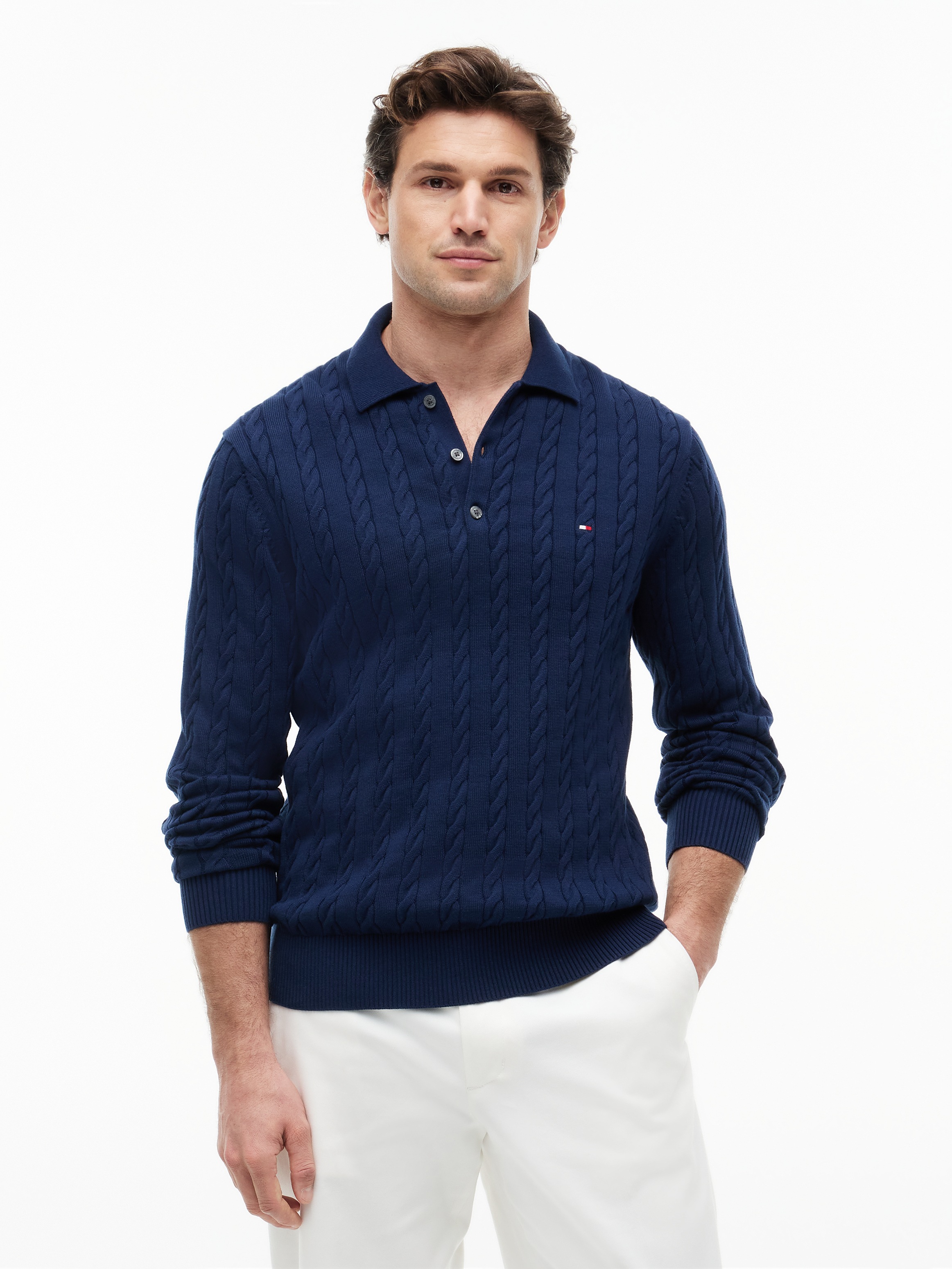 Tommy Hilfiger Polokragenpullover "CLASSIC COTTON CABLE" mit Zopfmuster, regular fit