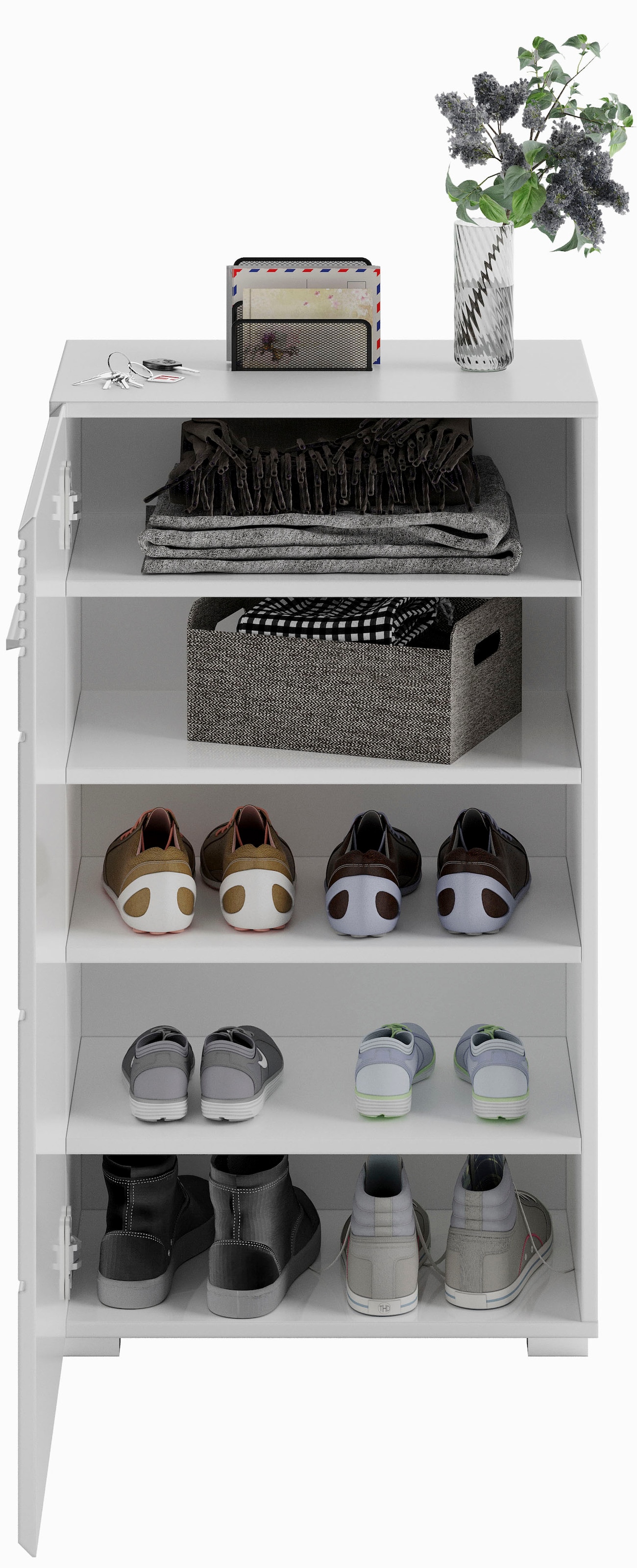 INOSIGN Garderoben-Set »Malmö, Breite 170cm, MDF Front mit Rillenfräsung, 5-teilig, best. aus:«, (5 St.), Garderobenschrank, Sitzbank, Garderobenpaneel, Schuhkommode & Spiegel