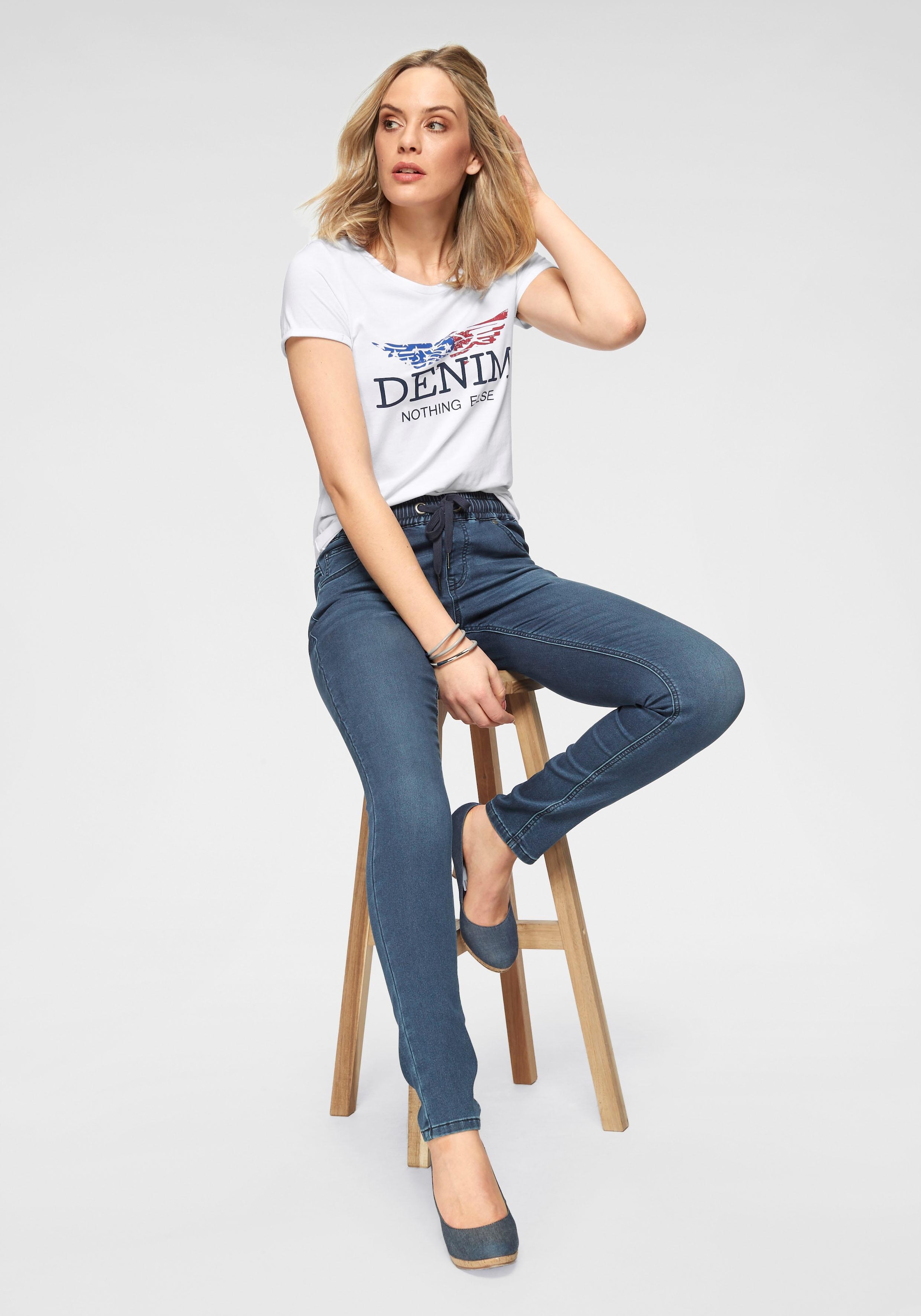 Arizona Stretch-Jeans, weites Bein, hohe Leibhöhe, knöchellang, mit Used-Waschung