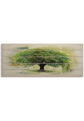 Holzbild »Frühlingsbaum auf abstraktem Hintergrund«, Baumbilder, (1 St.)