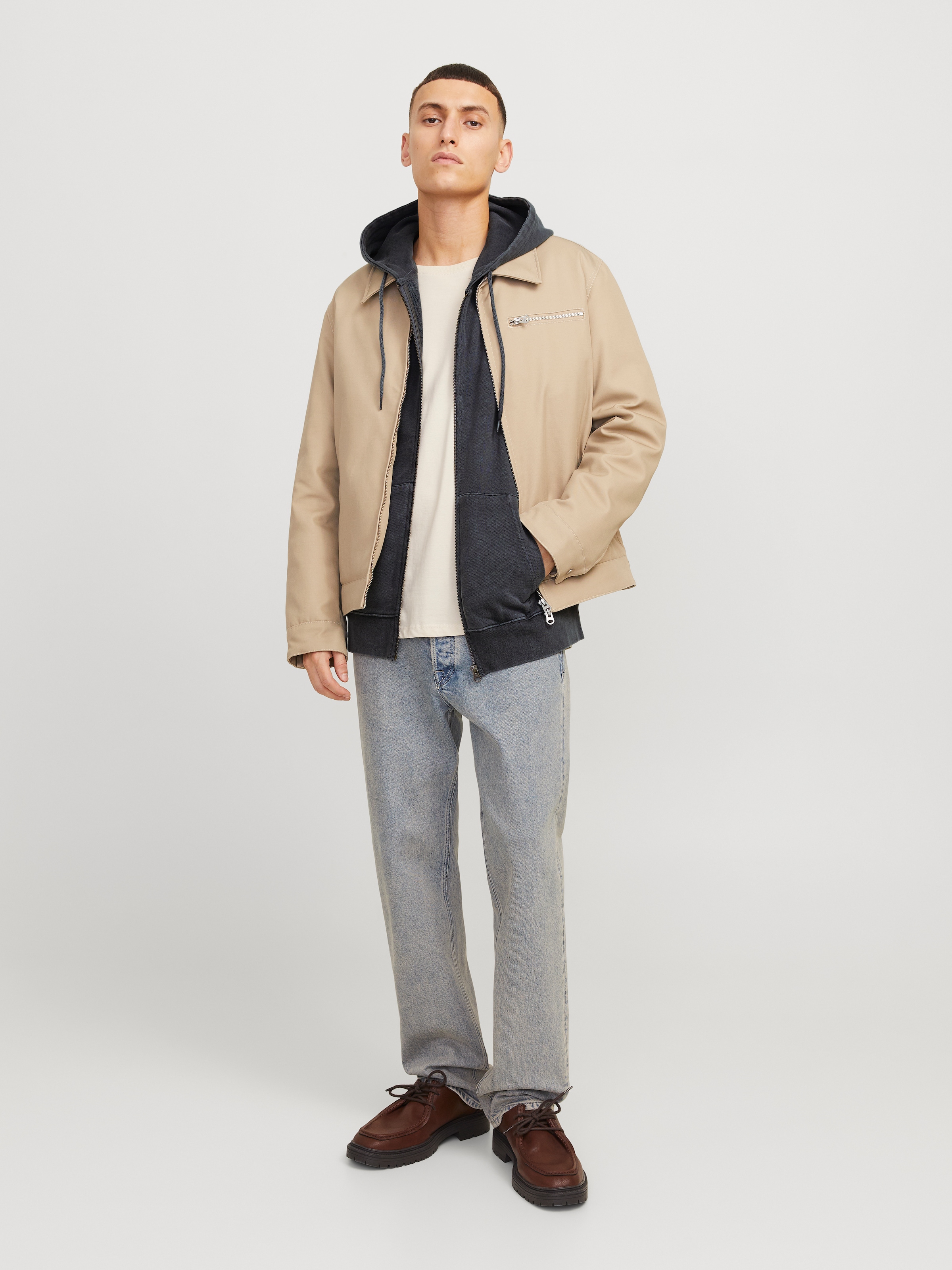 Jack & Jones Kapuzensweatjacke »JJECHARGE Hoodie mit Kapuze, Kordelzug und Taschen«, unifarben, modisch, loose fit, Baumwolle, Kapuze