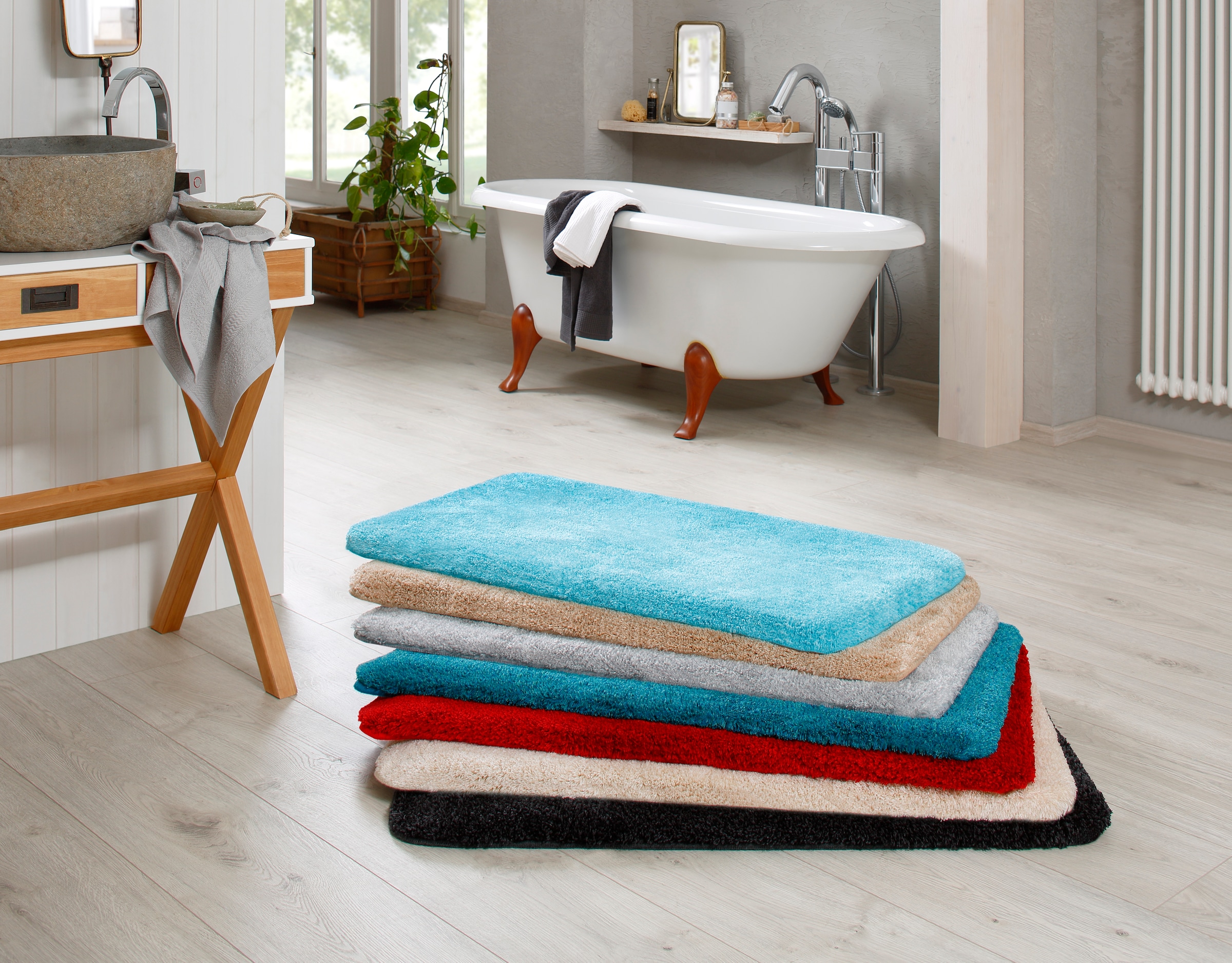 Grund Badematte »Melos, Badvorleger, Badezimmer Teppich, sehr weich«, rutschhemmend beschichtet, fussbodenheizungsgeeignet, melierte Optik, sehr weicher Flor, Melange-Effekt, Made in Europe