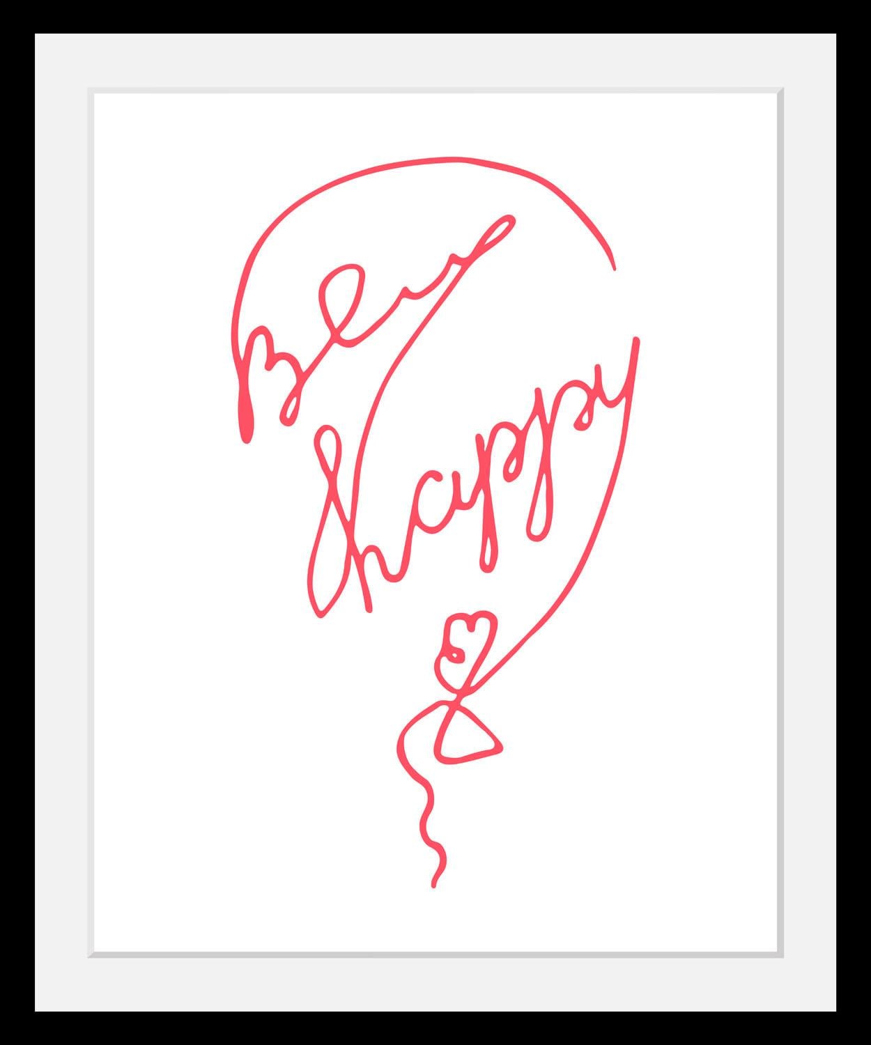 queence Bild "Be Happy" Herz Herzbilder Motivationsbilder Schriftzug Schriftzüge HD Premium Poster-Druck inkl. Holzrahmen
