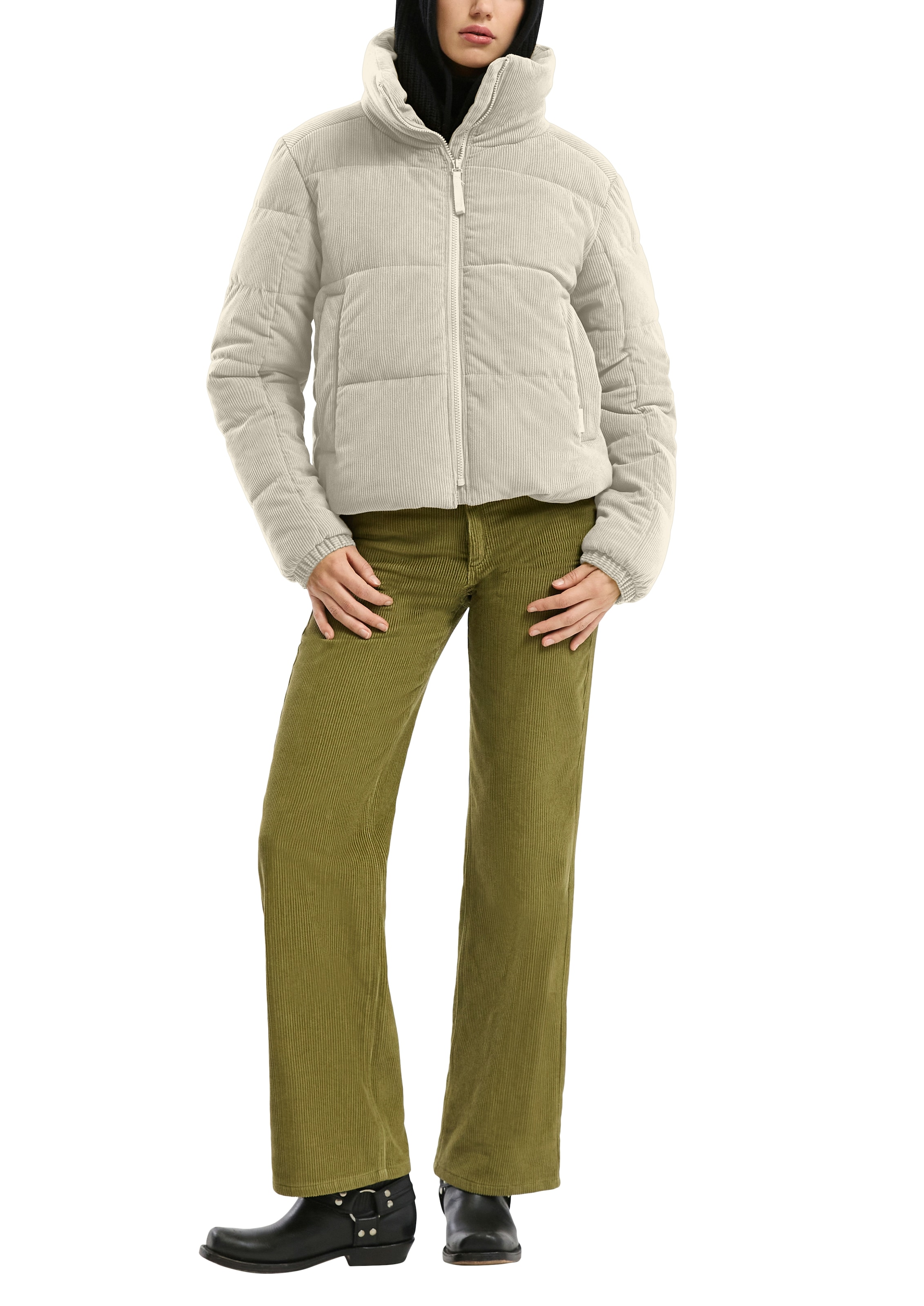 QS Steppjacke, ohne Kapuze, kurz, aus Cord und mit Stehkragen