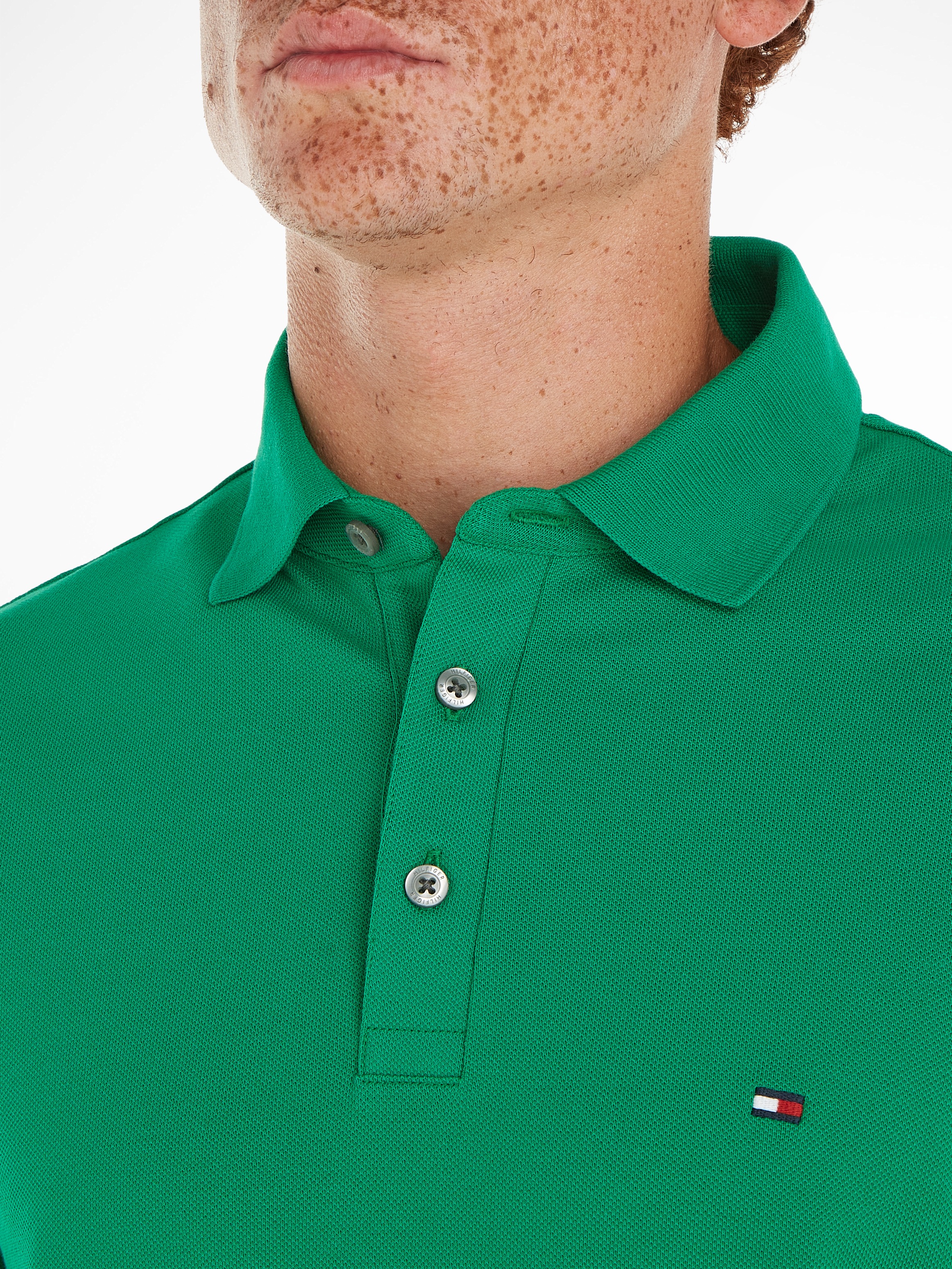 Tommy Hilfiger Poloshirt »1985 SLIM POLO mit Piqué-Struktur und Stickerei«, meliert, casual, slim fit, Baumwollmix, Polokragen