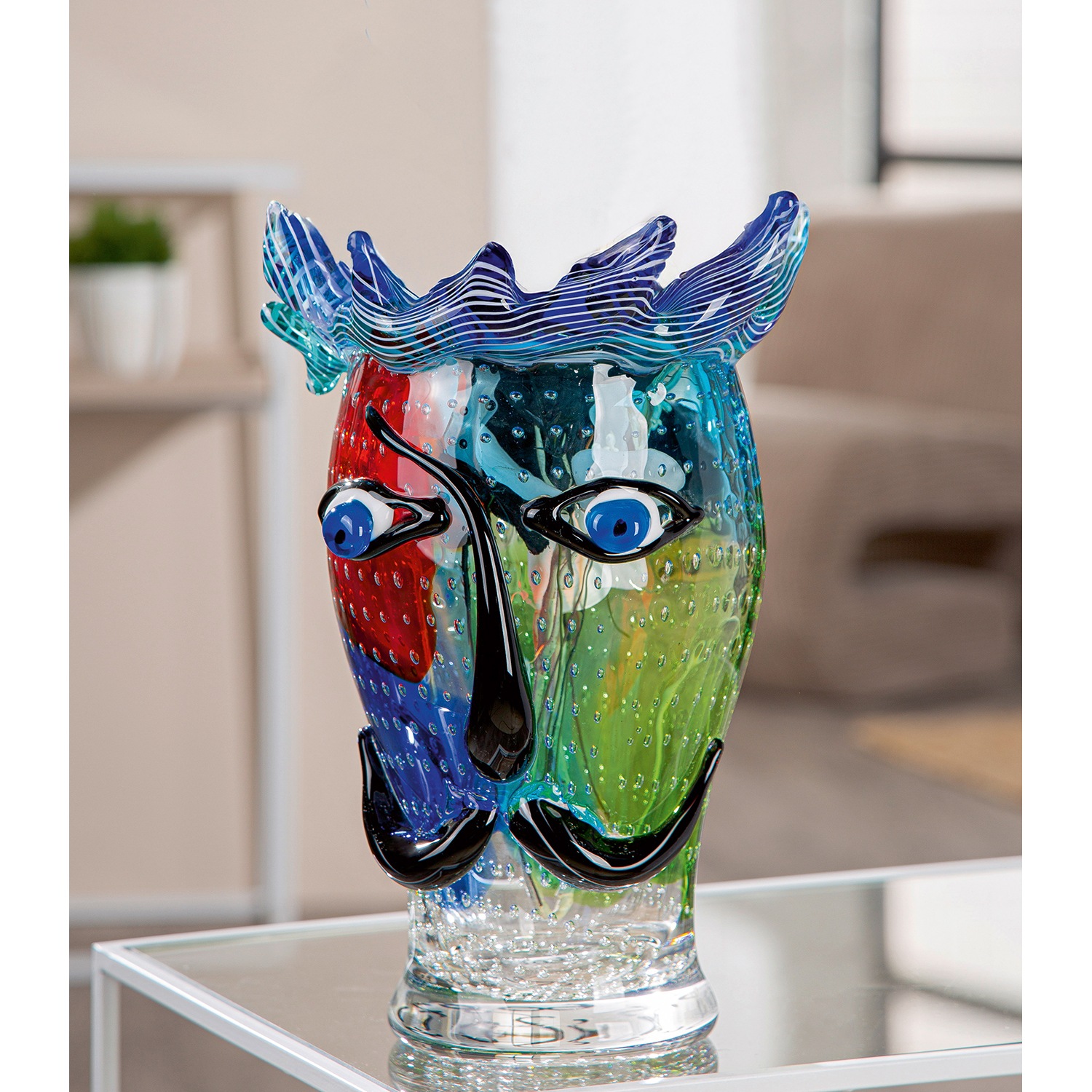 GILDE Tischvase "Gesichtsvase Donald grün; rot H. 29 cm"