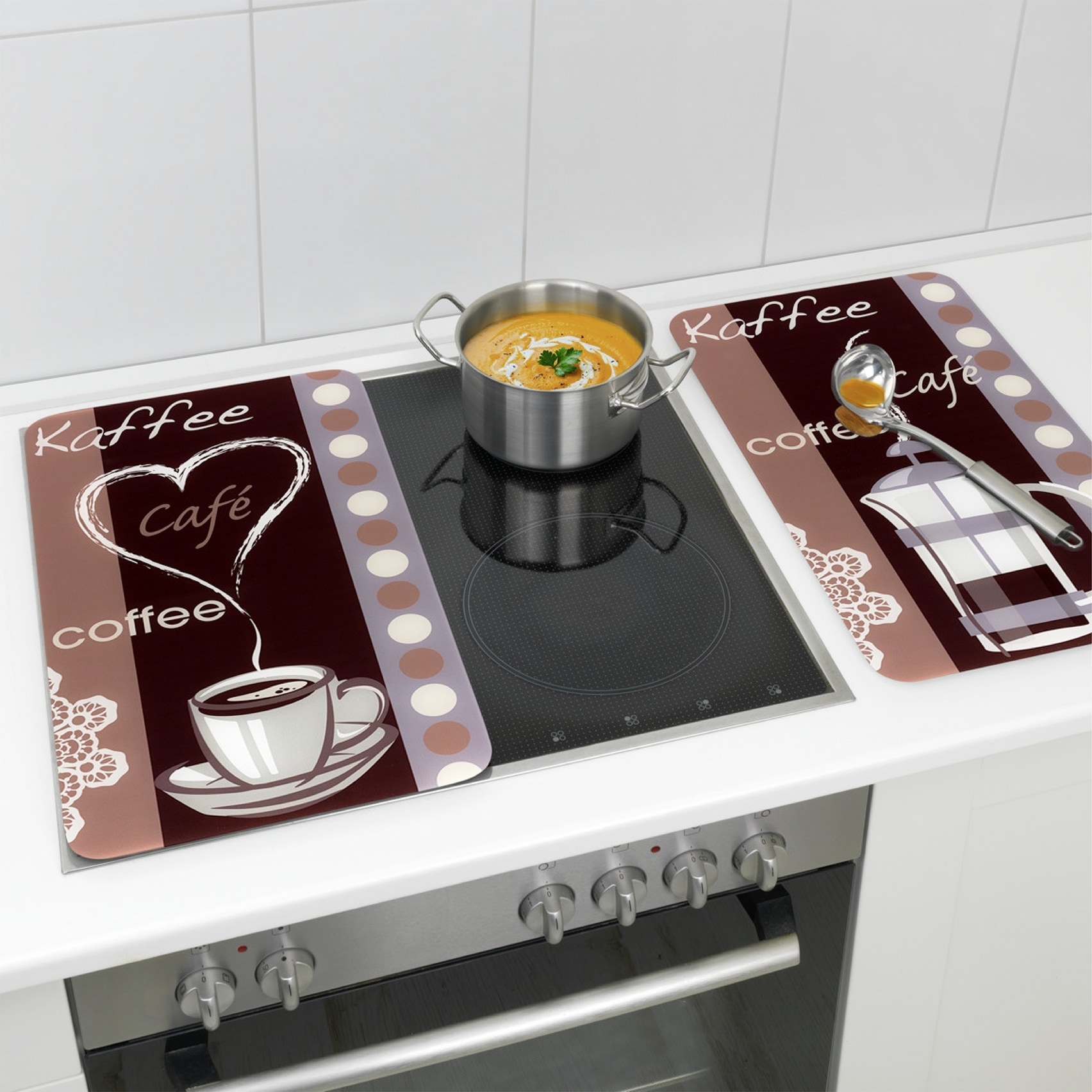 Maximex Herd-Abdeckplatte »Universal Modell Kaffeeduft«, (Set, 2 tlg.), Herdabdeckung für alle Herdarten, kratzfest, mit rutschfesten Füssen