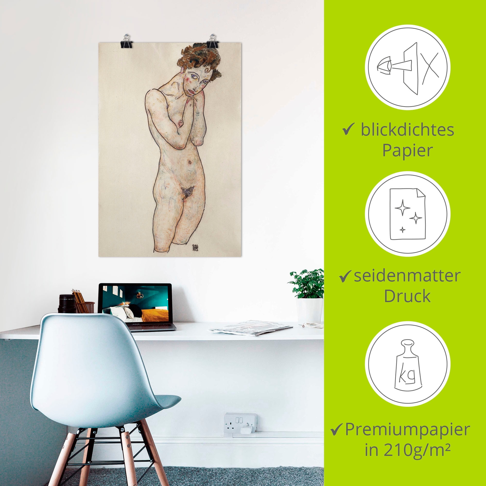 Artland Kunstdruck »Stehender weiblicher Akt. 1917.«, Frau, (1 St.), als Alubild, Leinwandbild, Wandaufkleber oder Poster in versch. Grössen
