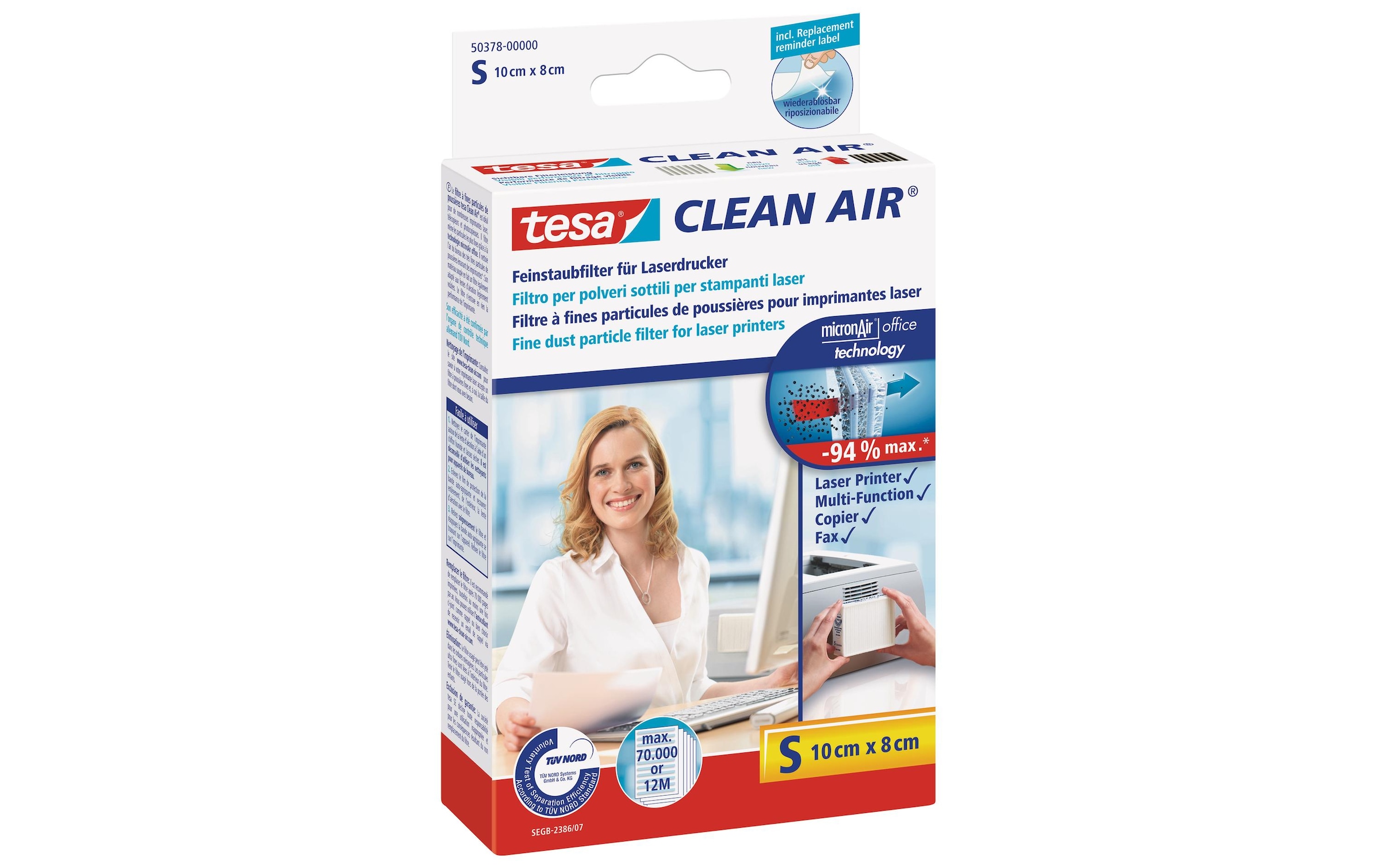 tesa Staubfilter »Clean Air S 100x80 mm für Laserdrucker«