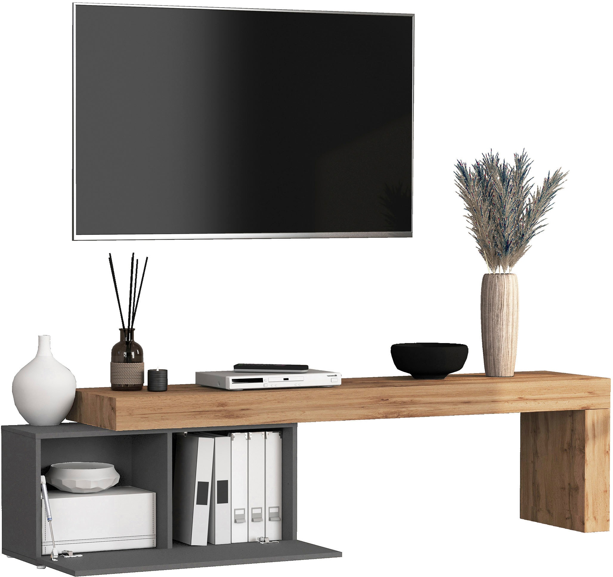 INOSIGN Lowboard »Chronos TV-Board, TV-Schrank«, (1 St., Breite verstellbar von 180 bis 260 cm), Breite 220 cm TV-Board,Lowboard,1 Klappe und ein L-Förmiger Aufsatz