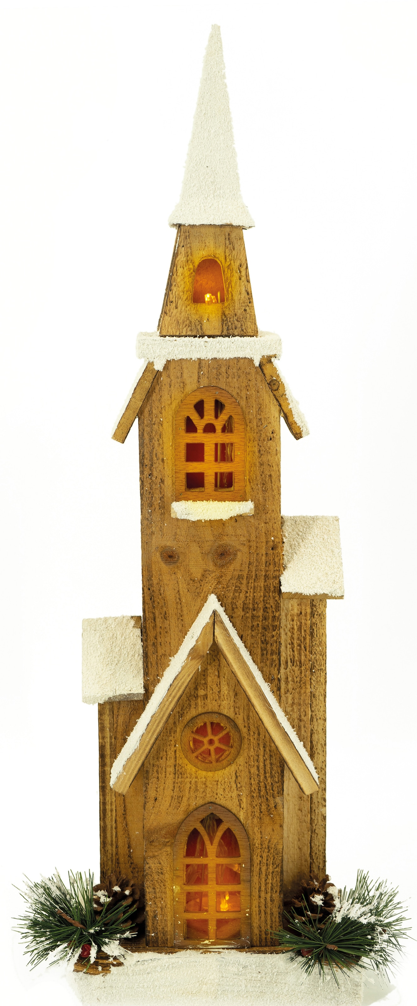 aus | Weihnachtshaus Höhe 63 cm Jelmoli-Versand LIVING beleuchtete Naturholz, Kirche NOOR Online »Weihnachtsdeko«, Shop