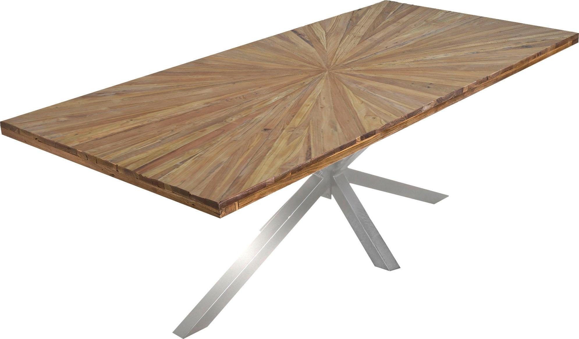 SIT Esstisch "Visby Teakholz Massivholztisch mit Sonnen-Design & Stern-Gestell" 50 mm starke Teakholzplatte mit markantem Stern-Gestell